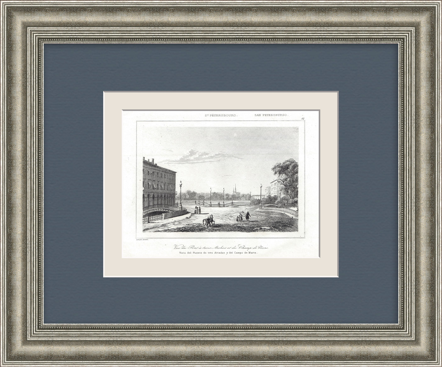 Вид на Марсово поле с Тройного моста в Санкт-Петербурге. Старинная гравюра Вид на Марсово поле с Тройного моста в Санкт-Петербурге. Старинная гравюра