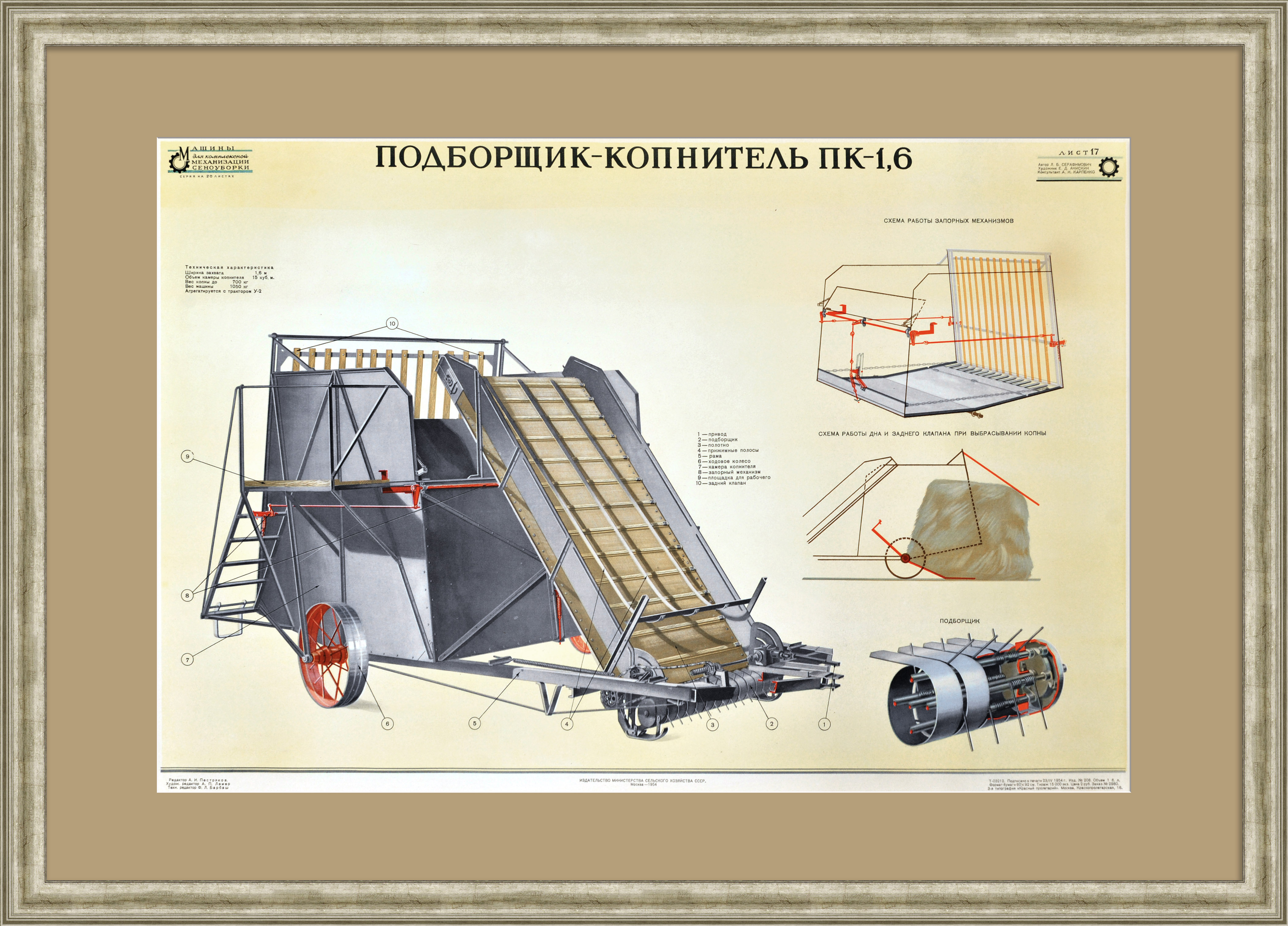 Сельскохозяйственная техника. Подборщик-копнитель. Редкий, советский плакат Сельскохозяйственная техника. Подборщик-копнитель. Редкий, советский плакат