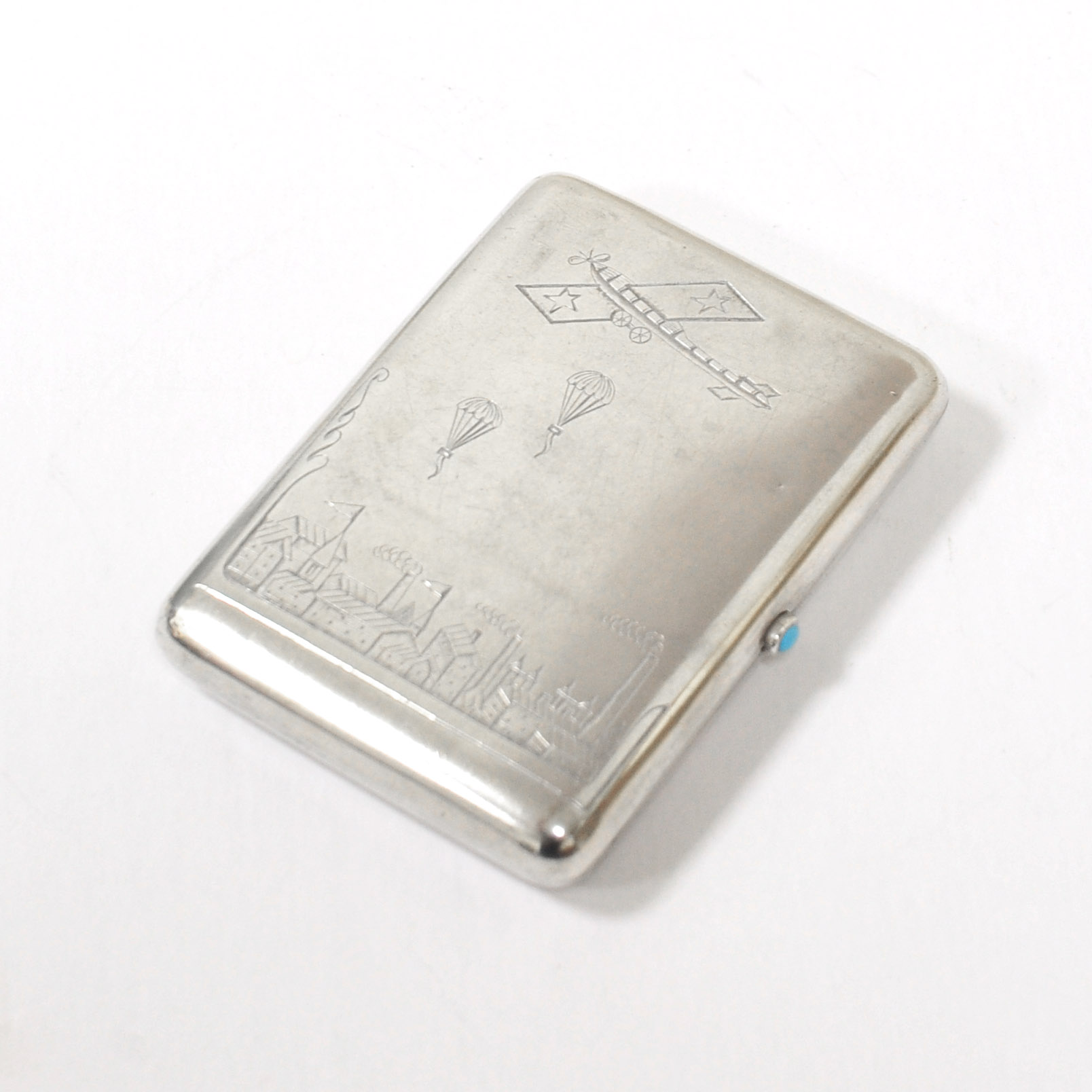 Уникальный, серебряный портсигар. Авиация и парашютизм в СССР Уникальный, серебряный портсигар. Авиация и парашютизм в СССР