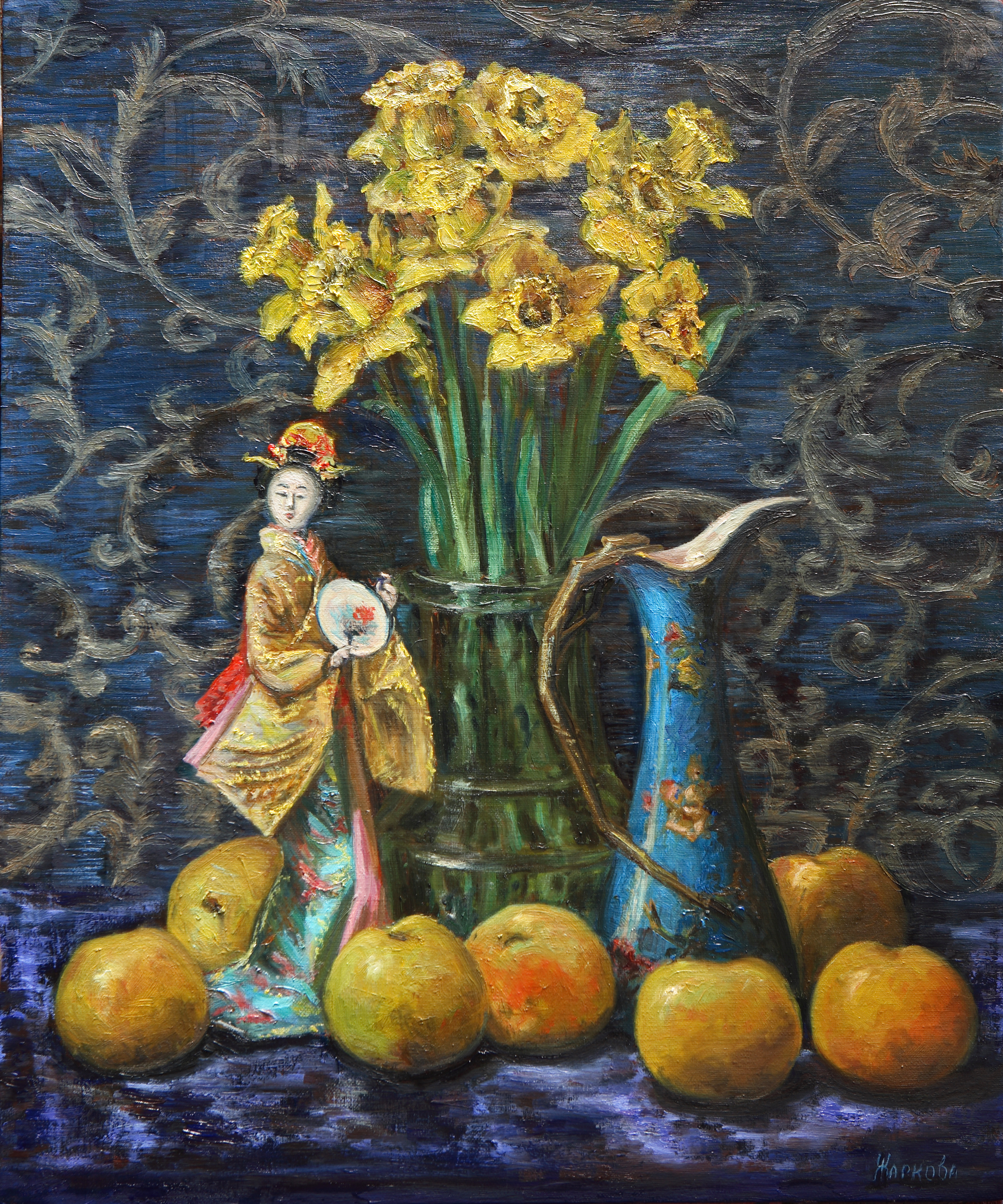 Натюрморт с японской куклой. Авторская живопись