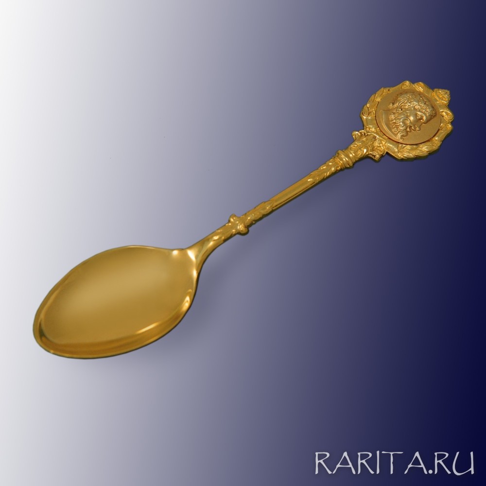 Античный бог вина, редкая коллекционная серебряная позолоченная ложка Античный бог вина, редкая коллекционная серебряная позолоченная ложка