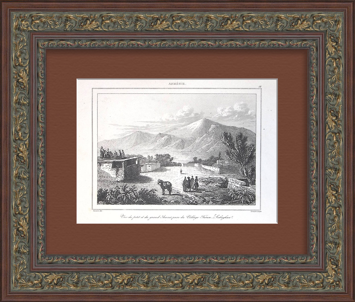  Вид на Малый и Большой Арарат, Армения. Старинная гравюра 19 века