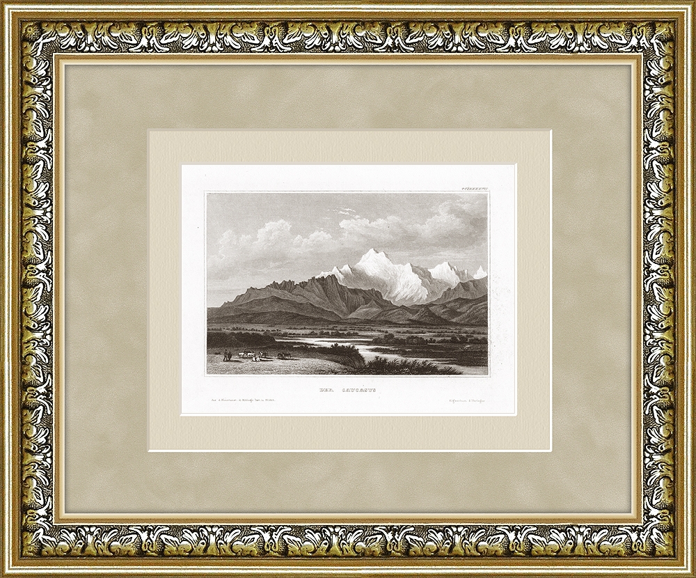 Кавказ: вид на Эльбрус. Антикварная гравюра Кавказ: вид на Эльбрус. Антикварная гравюра
