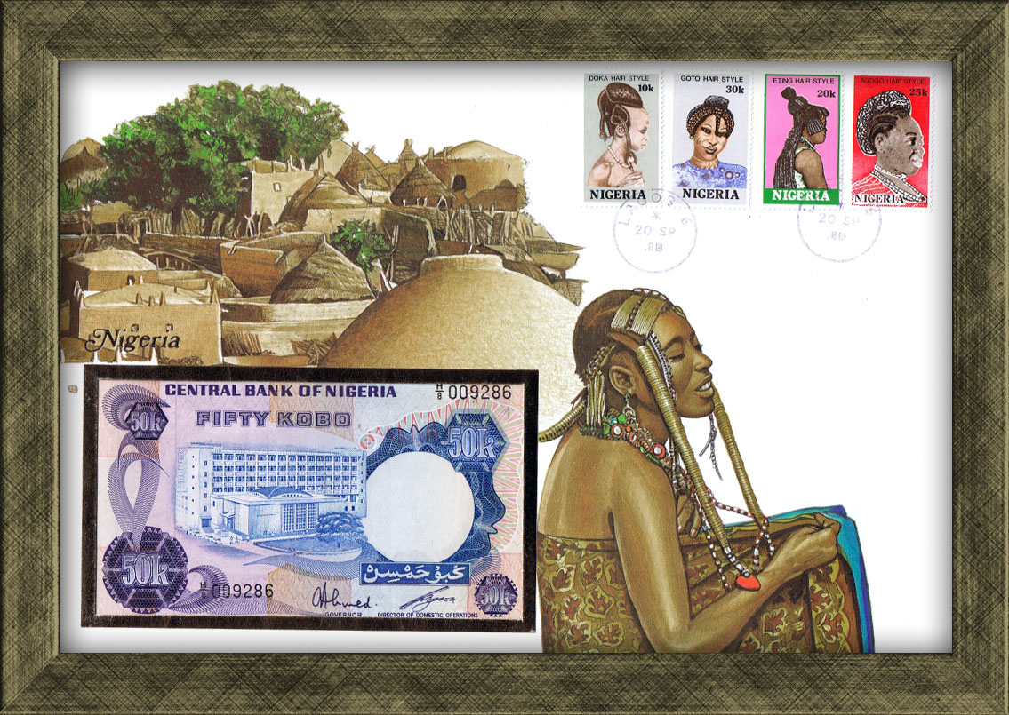 Нигерия: купюра, конверт, марки со спец.гашением. Коллекционный выпуск Нигерия: купюра, конверт, марки со спец.гашением. Коллекционный выпуск