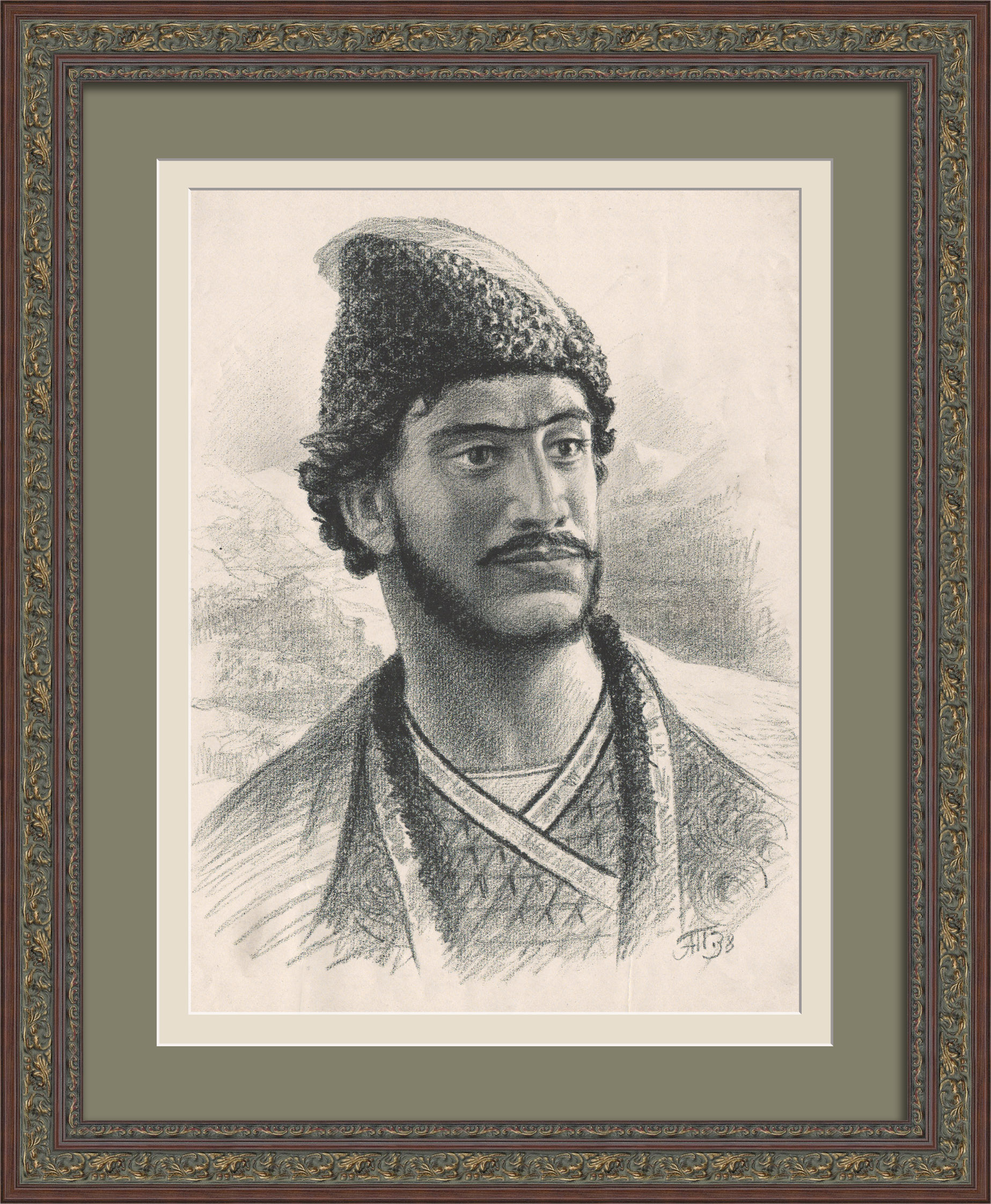 Шота Руставели – грузинский поэт. Старинная автолитография Шота Руставели – грузинский поэт. Старинная автолитография