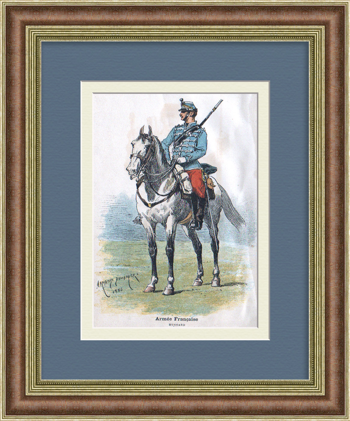 Армия Франции 19 века, гусар. Старинная гравюра Армия Франции 19 века, гусар. Старинная гравюра