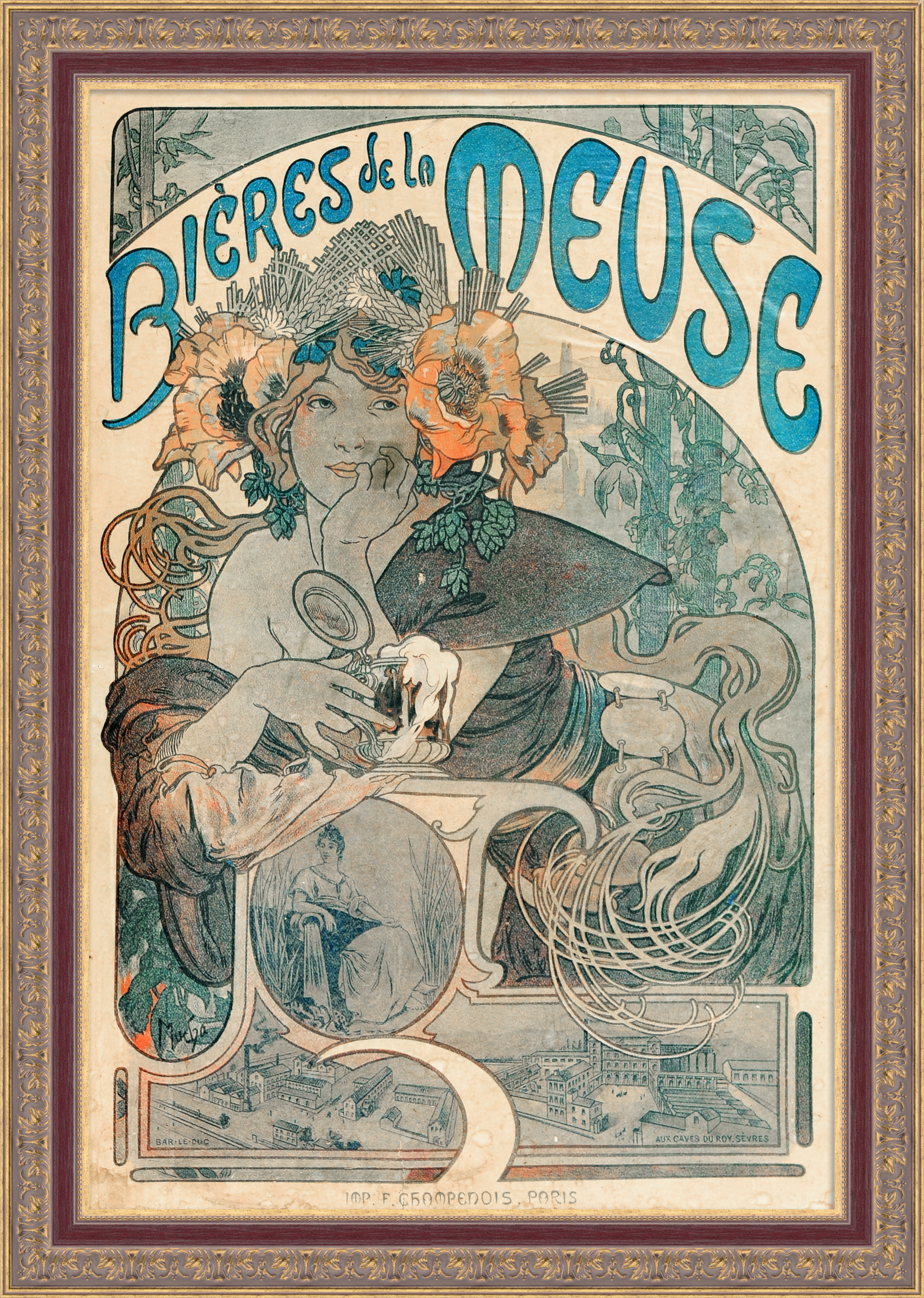 Реклама пива, Альфонс Муха. Большой, винтажный плакат Реклама пива, Альфонс Муха. Большой, винтажный плакат