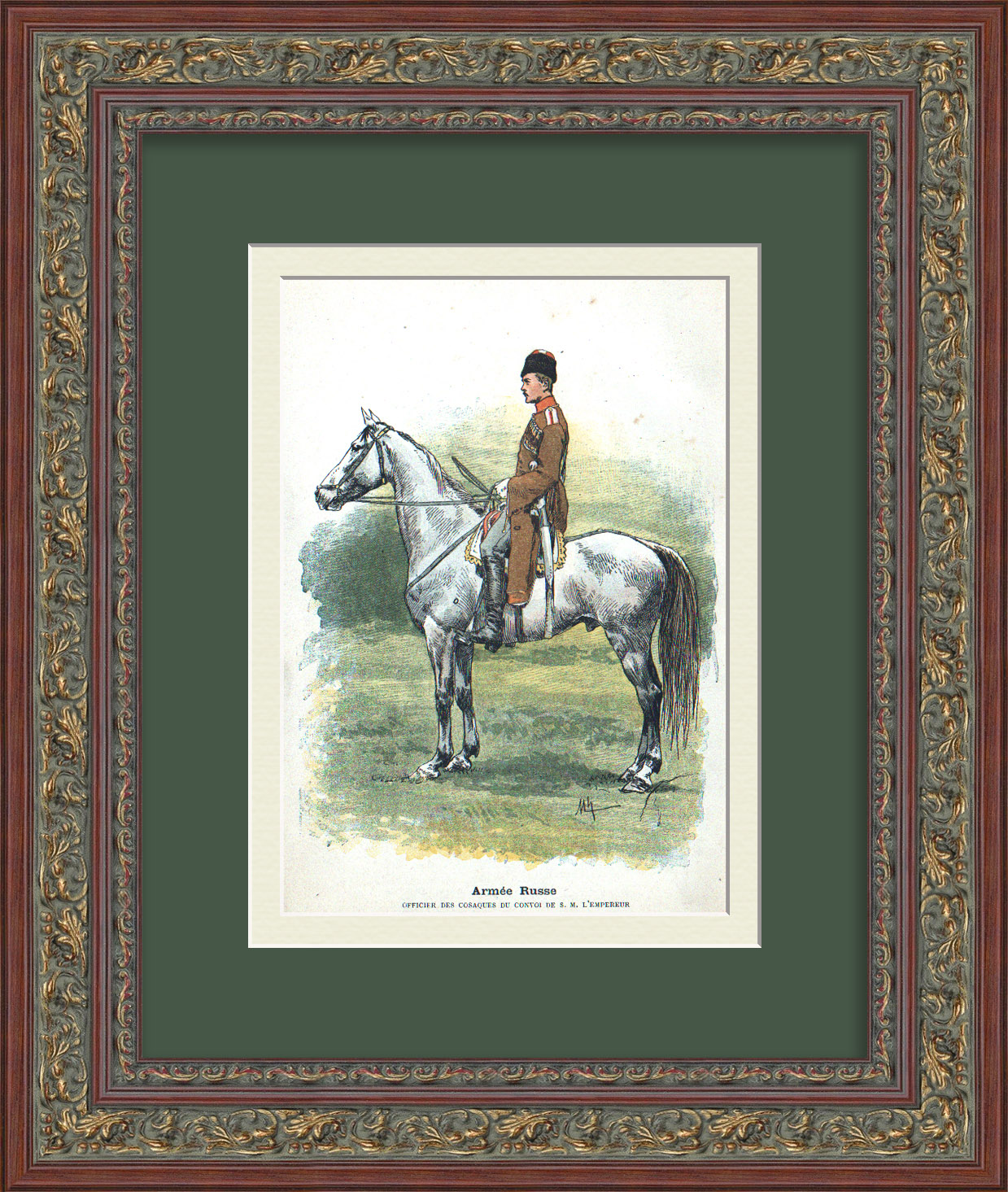 Офицер казачьего конвоя императора России. Старинная гравюра Офицер казачьего конвоя императора России. Старинная гравюра