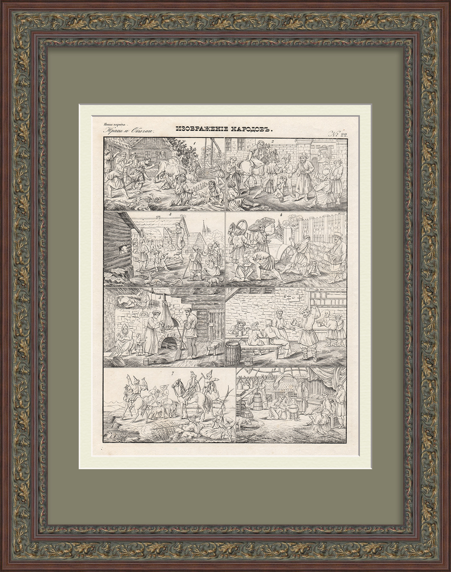 Забавы и быт русских крестьян. Уникальная, старинная гравюра Забавы и быт русских крестьян. Уникальная, старинная гравюра