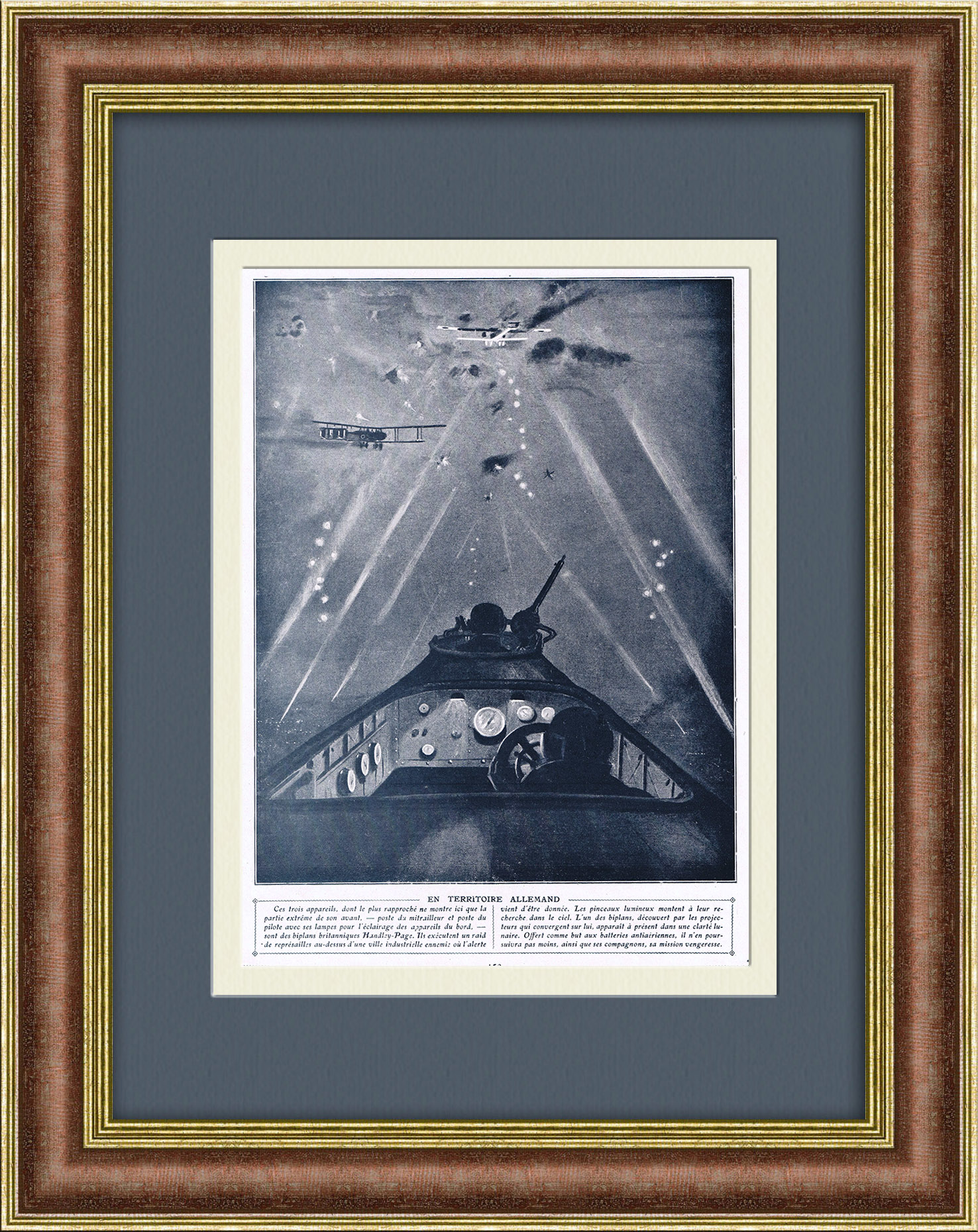 Ночной полет на военном биплане, Первая мировая. Старинная фототипия Ночной полет на военном биплане, Первая мировая. Старинная фототипия