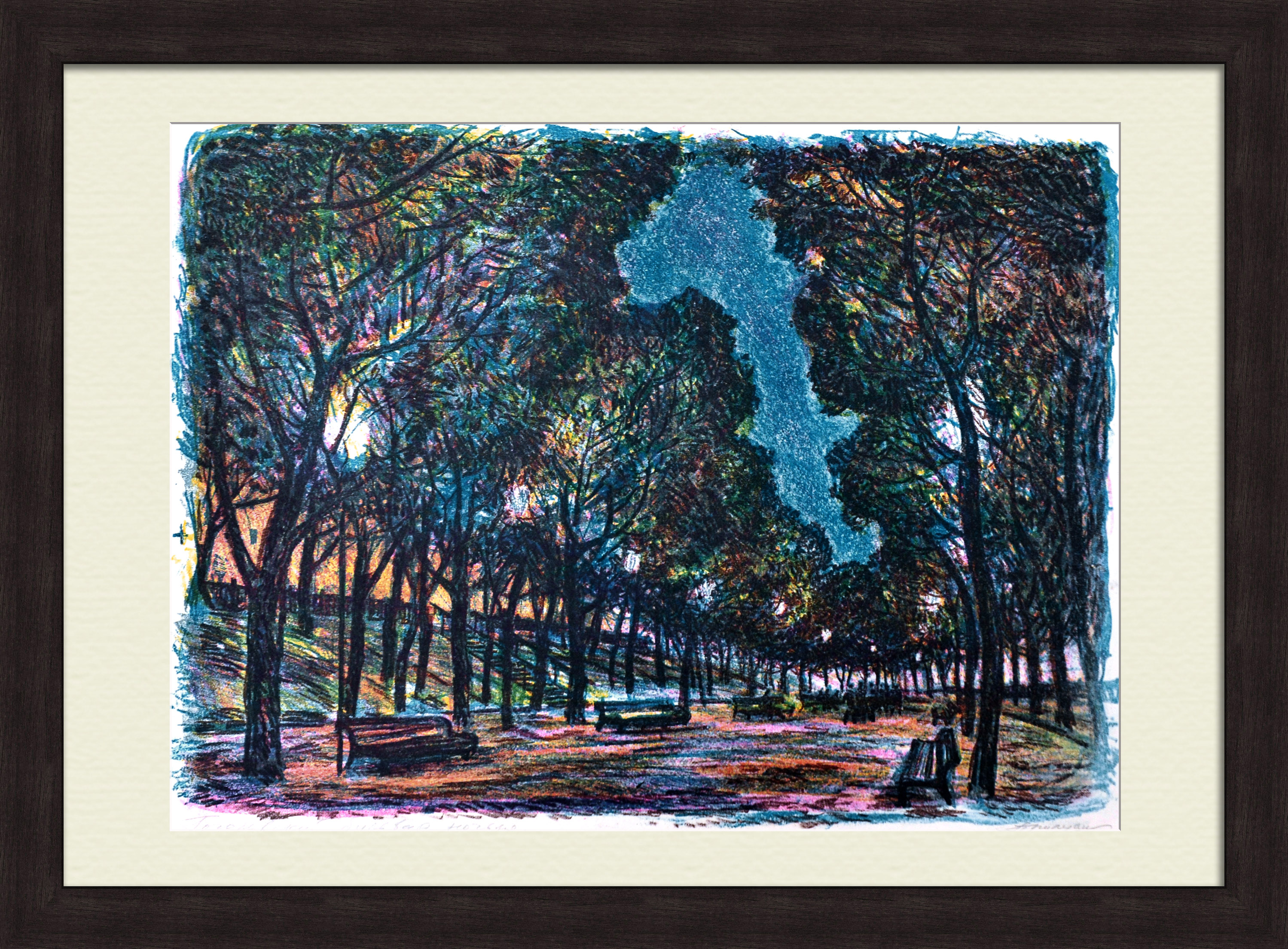 Гоголевский бульвар ночью, Москва. Авторская литография Гоголевский бульвар ночью, Москва. Авторская литография