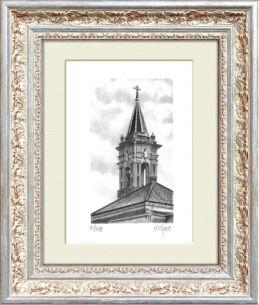 Колокольня в неоготическом стиле, Сериграфия конец XX в. Колокольня в неоготическом стиле, Сериграфия конец XX в.