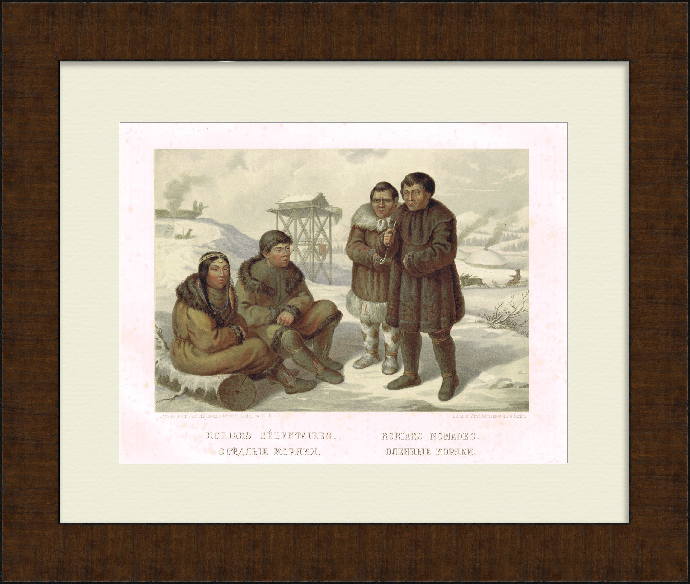 Оседлые и оленные коряки. Редкая гравюра 19 века Оседлые и оленные коряки. Редкая гравюра 19 века