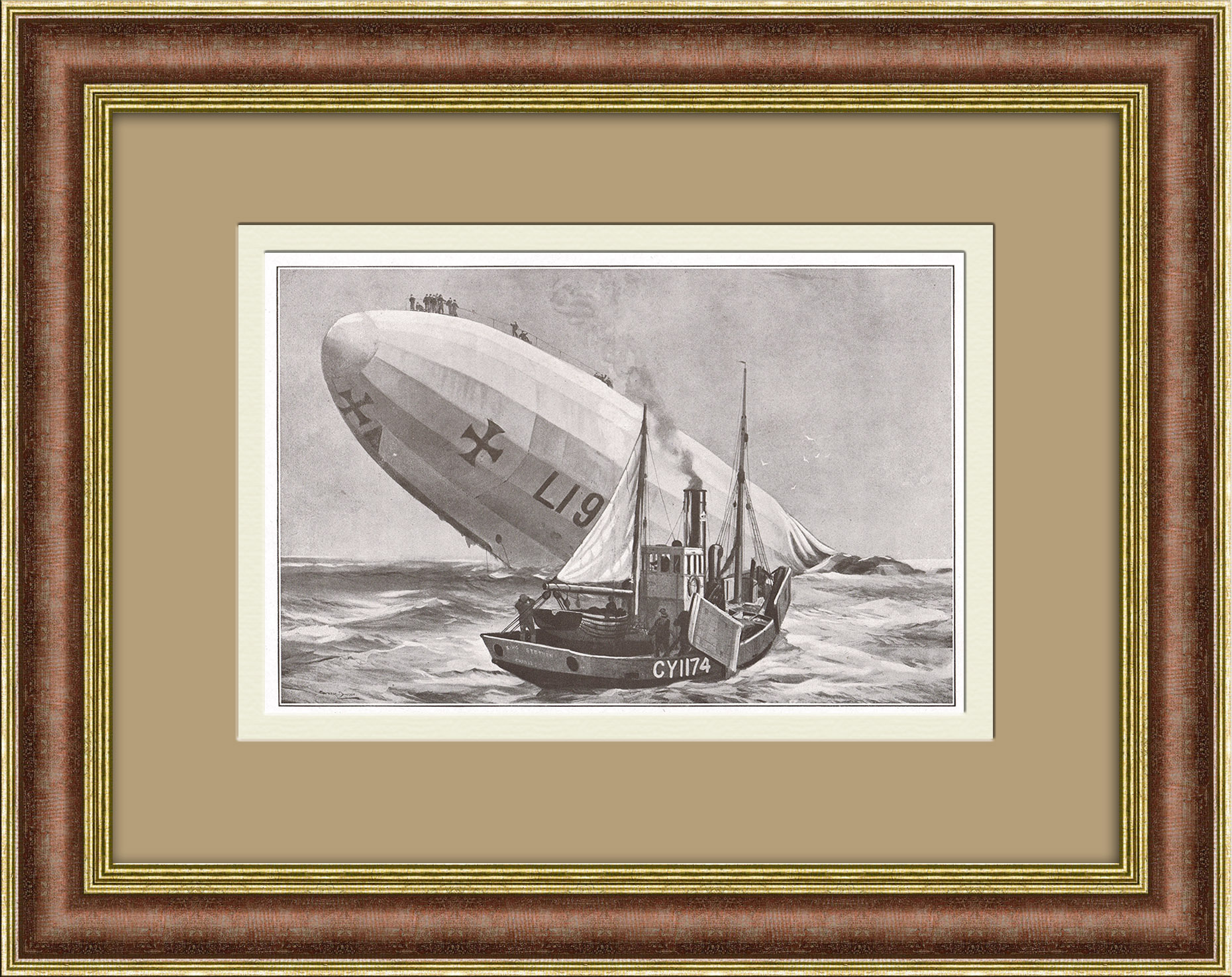 Первая мировая: крушение дирижабля в Северном море. Антивкарная фототипия Первая мировая: крушение дирижабля в Северном море. Антивкарная фототипия