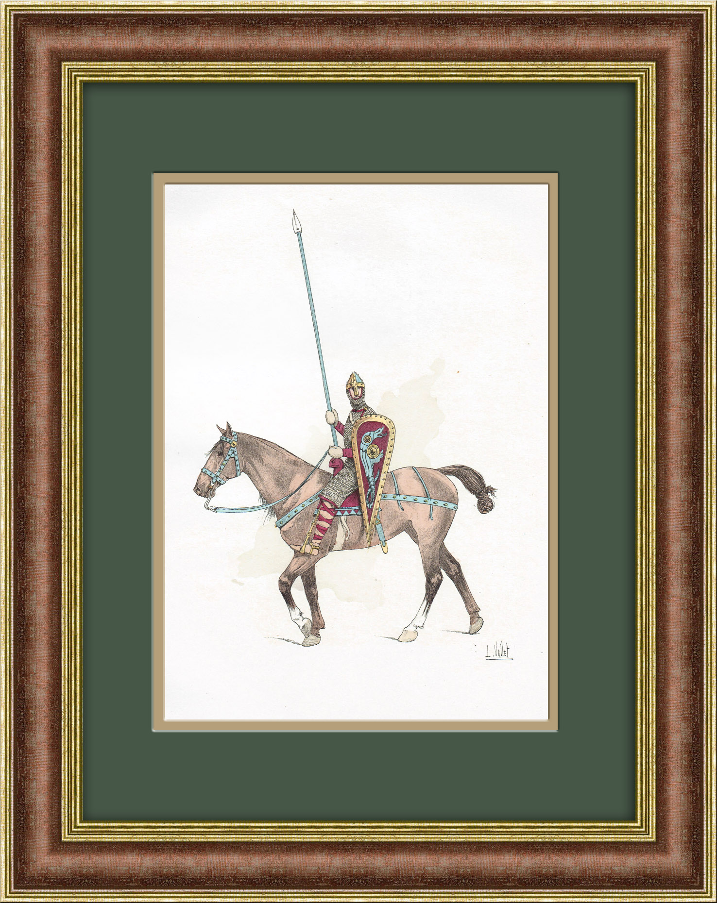 Нормандский рыцарь 11 века. Антикварная цветная литография Нормандский рыцарь 11 века. Антикварная цветная литография