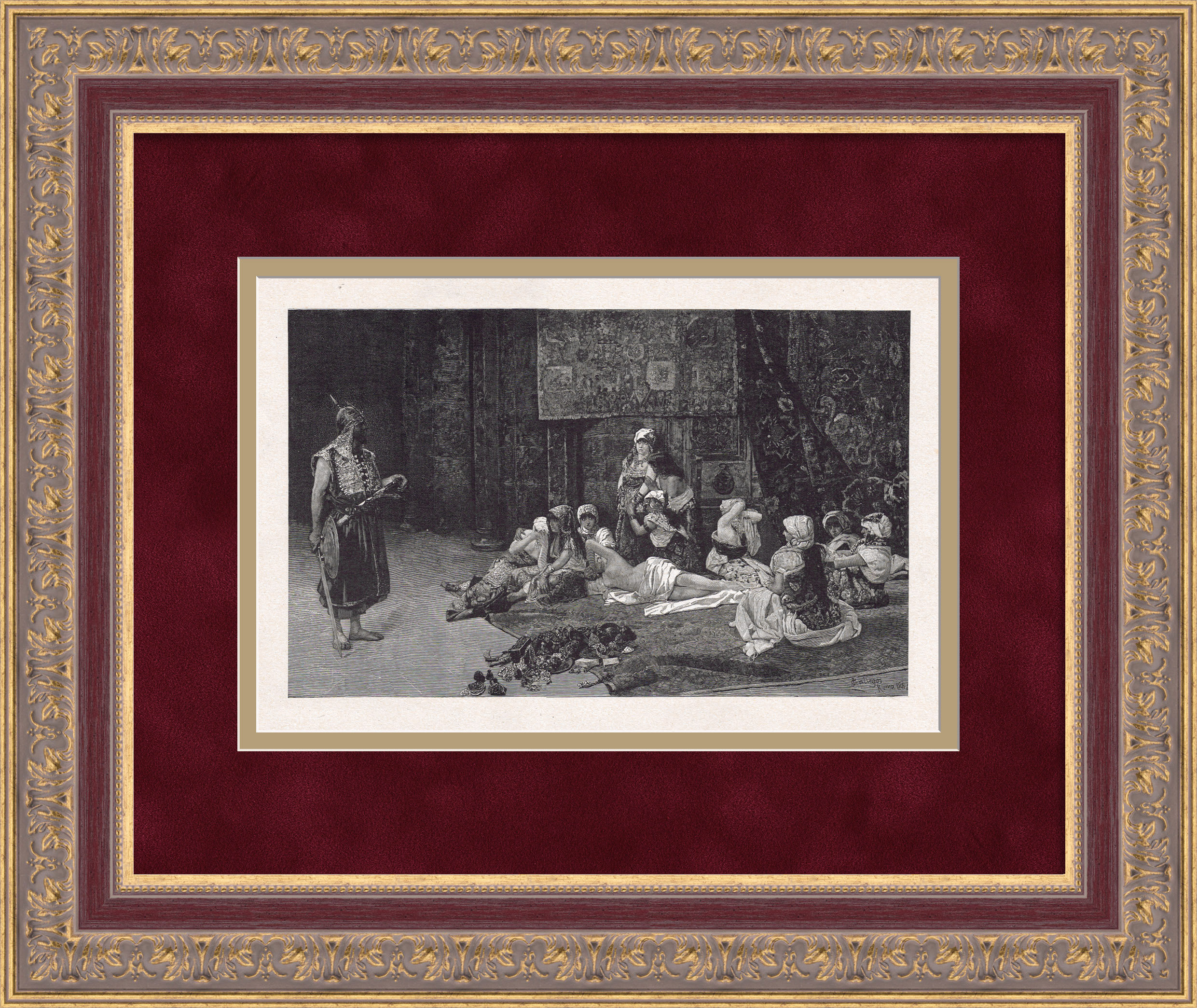 Военные трофеи. В гареме. Старинная ксилография Военные трофеи. В гареме. Старинная ксилография