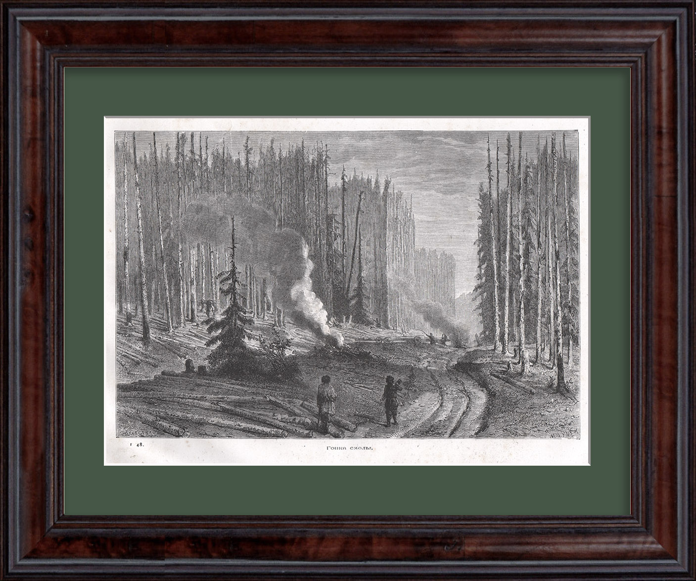 Русский Север – центр смолокурения. Редкая, старинная гравюра Русский Север – центр смолокурения. Редкая, старинная гравюра