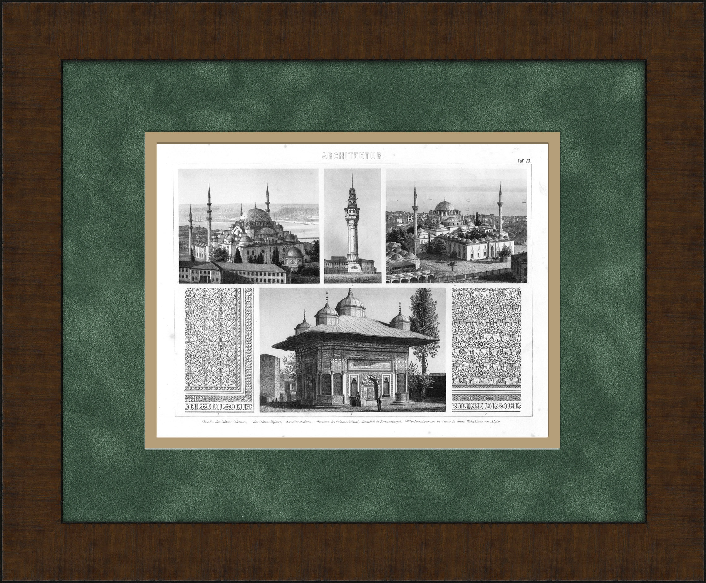 Мечети Турции и Алжира. Антикварная гравюра в раме