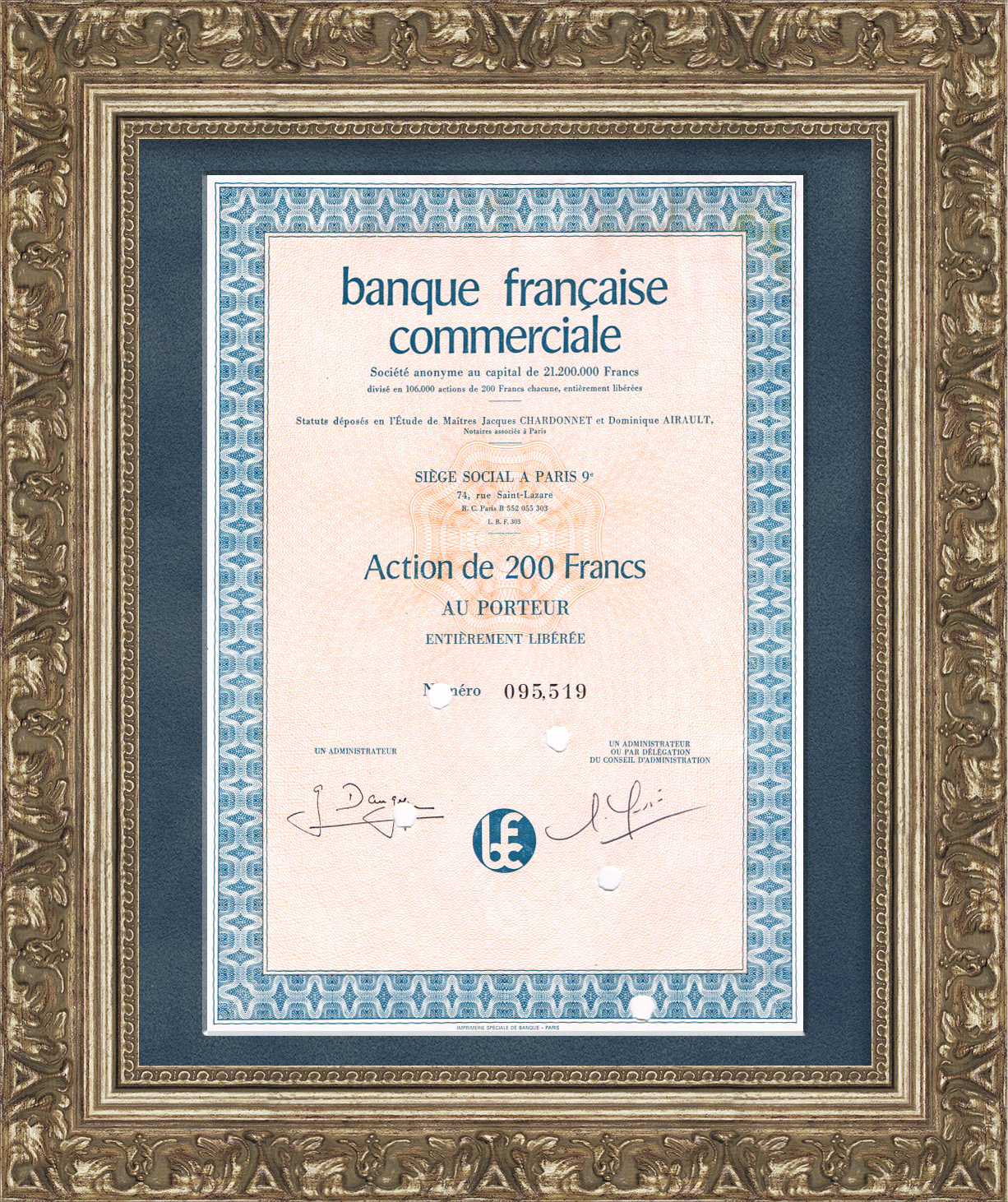 Акция Французского коммерческого банка в 200 франков Акция Французского коммерческого банка в 200 франков