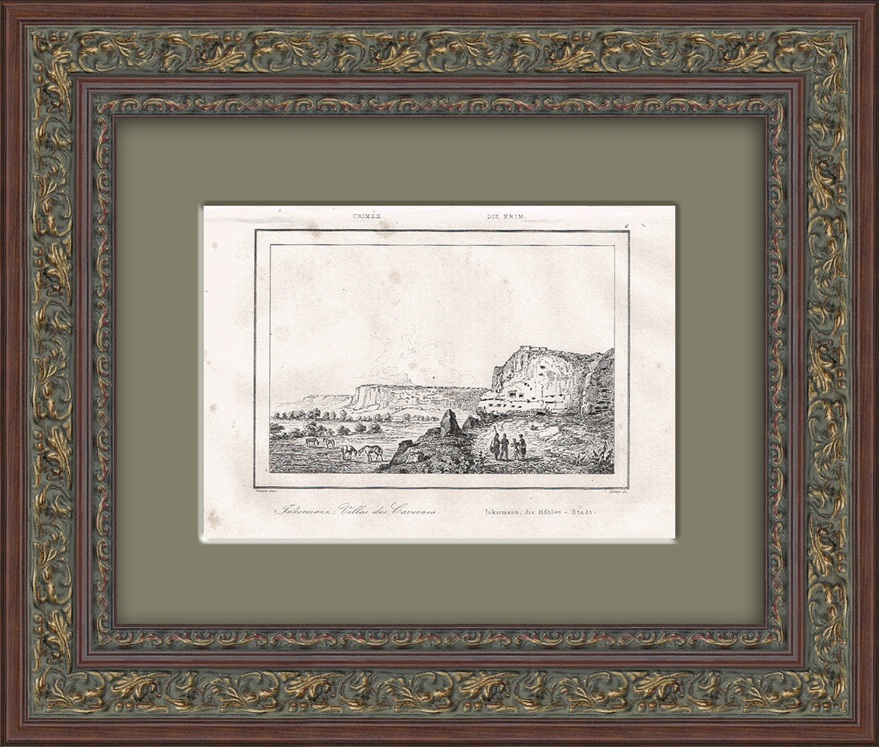 Вид на Инкерман в Крыму. Гравюра в раме Вид на Инкерман в Крыму. Гравюра в раме