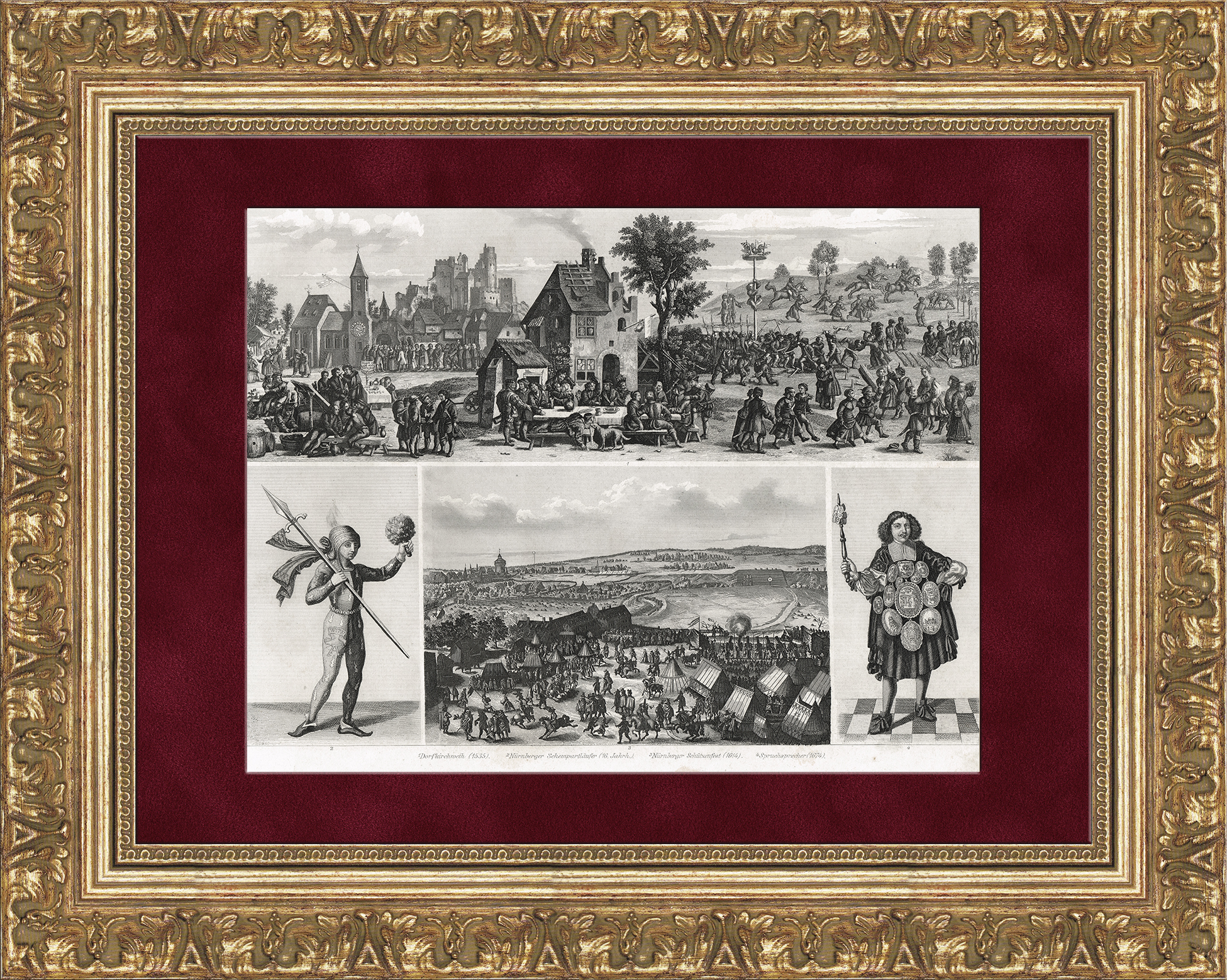 Большие праздники и фестивали Европы в 16-17 веках. Старинная гравюра Большие праздники и фестивали Европы в 16-17 веках. Старинная гравюра