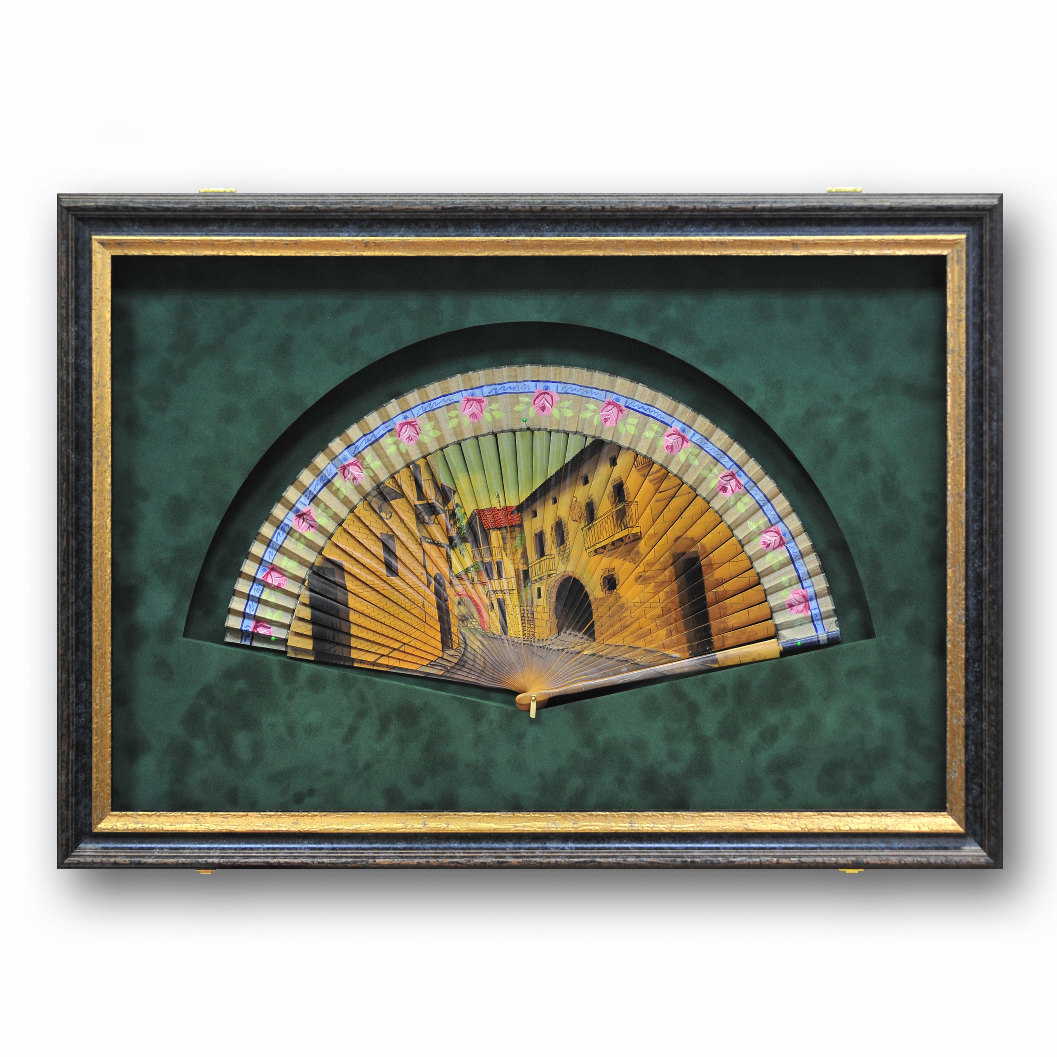 Веер "Испанская улочка", роспись по шелку, ручная авторская работа. Большой короб-витрина Веер "Испанская улочка", роспись по шелку, ручная авторская работа. Большой короб-витрина