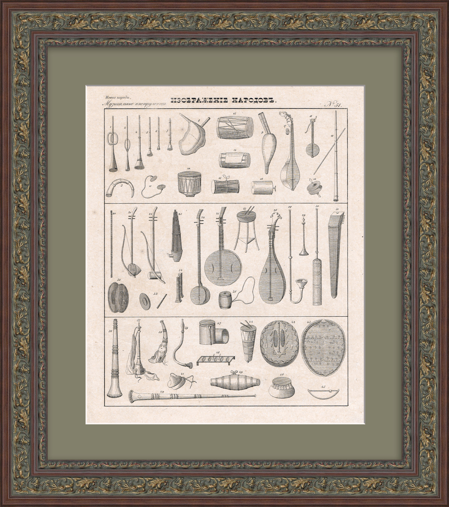 Музыкальные инструменты. Россия, старинная гравюра Музыкальные инструменты. Россия, старинная гравюра