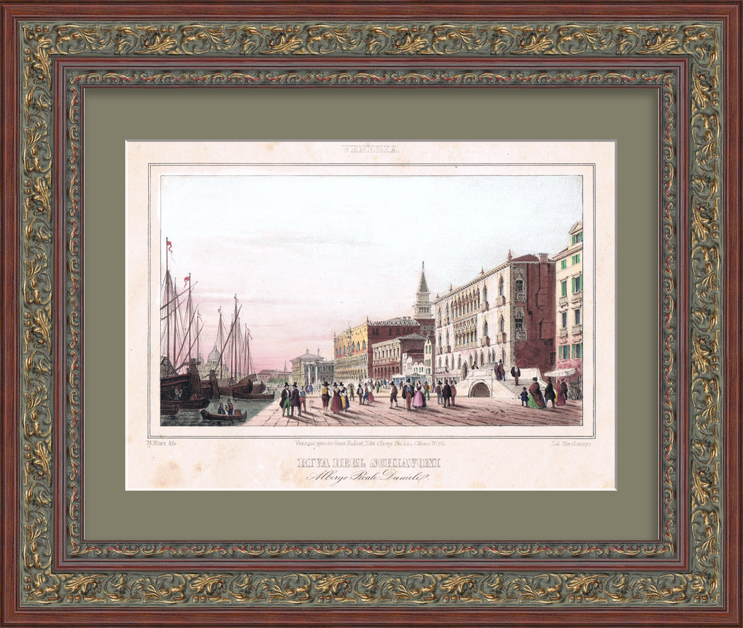 Палаццо Дандоло, набережная Рива дельи Скьявони в Венеции. Старинная гравюра 19 века Палаццо Дандоло, набережная Рива дельи Скьявони в Венеции. Старинная гравюра 19 века