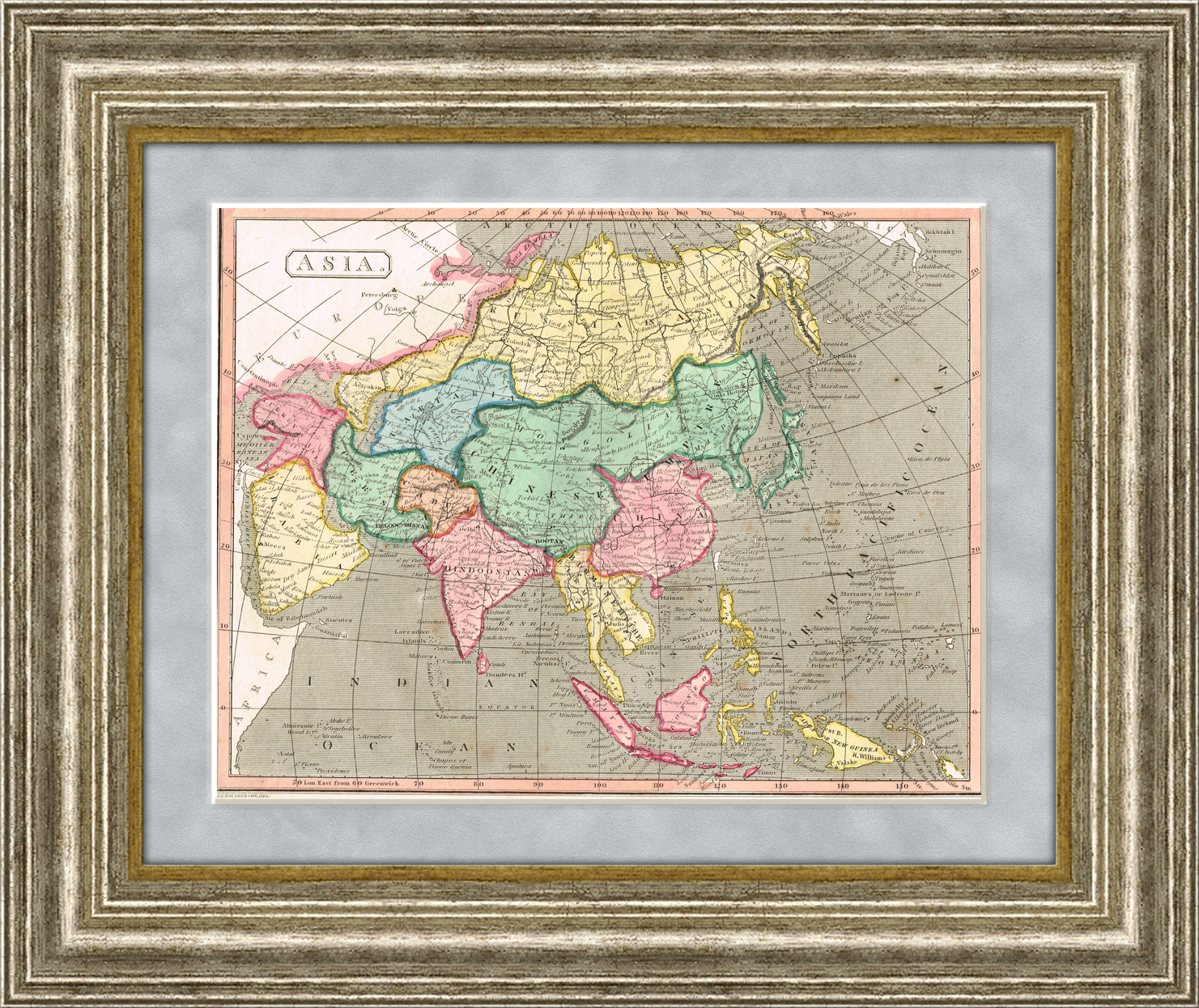 Сибирь и Азия. Старинная гравированная карта 1829 года Сибирь и Азия. Старинная гравированная карта 1829 года