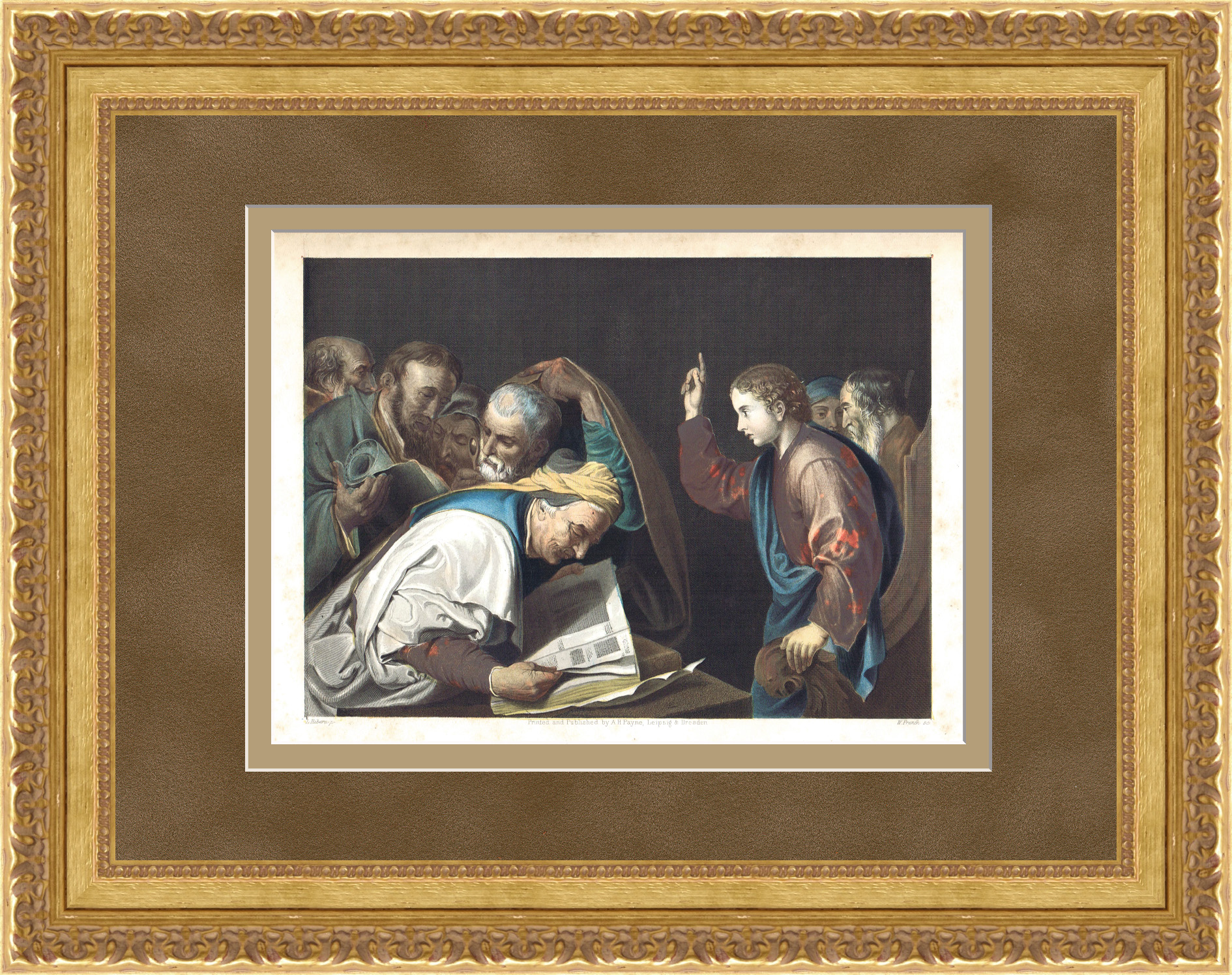 Иисус среди ученых мужей. Старинная гравюра 19 века