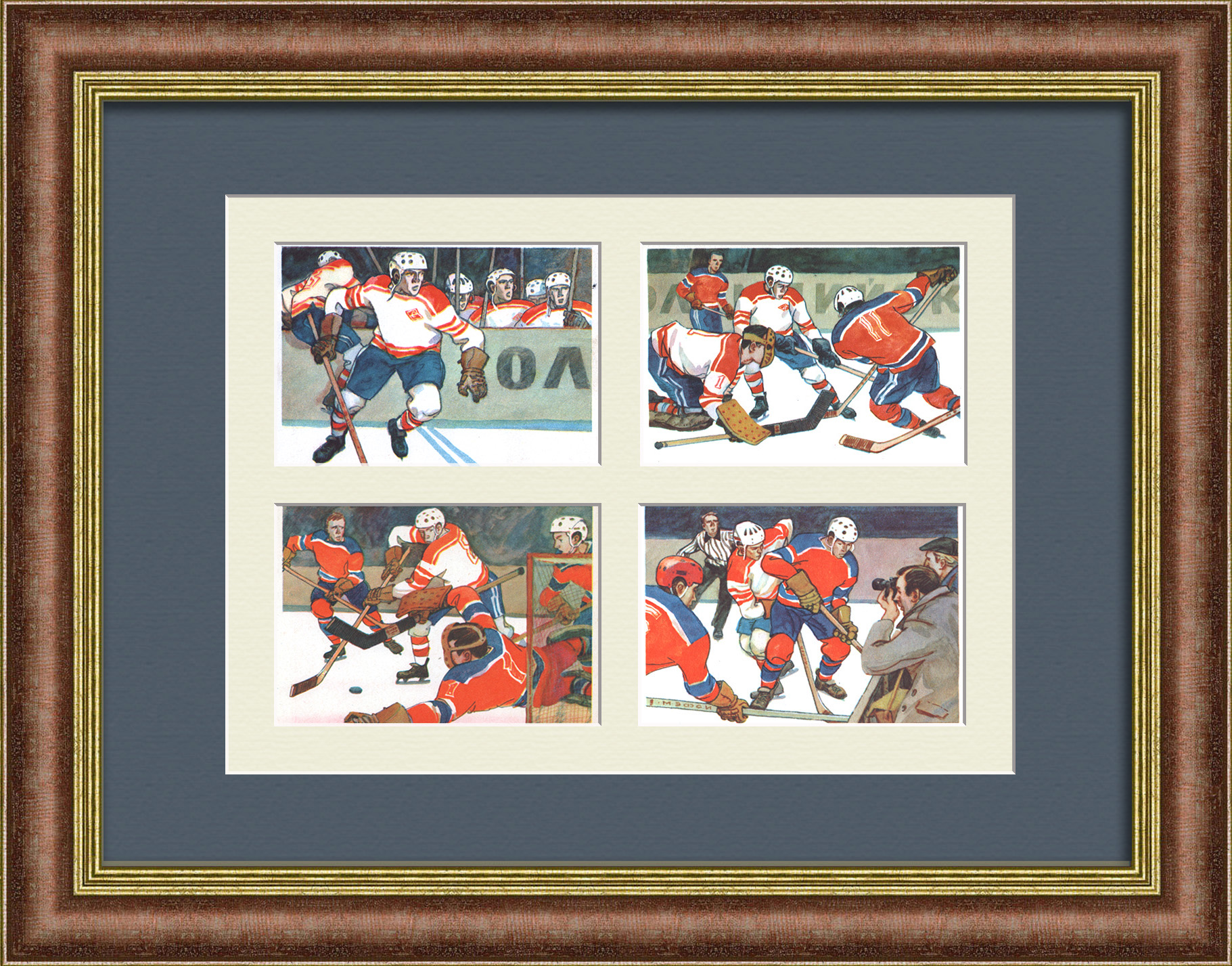 Хоккейный матч: Спартак vs ЦСКА. Старинное панно с советскими открытками Хоккейный матч: Спартак vs ЦСКА. Старинное панно с советскими открытками