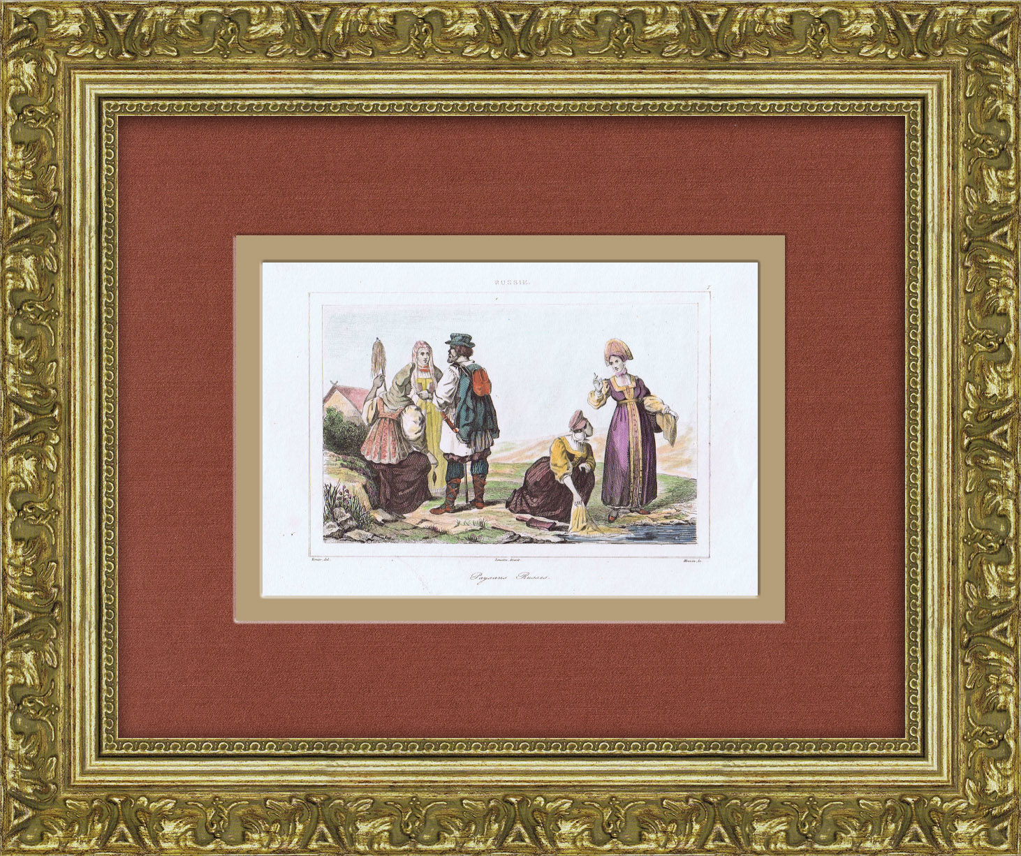 Русские крестьяне: костюмы и занятия. Раскрашенная гравюра 19 века Русские крестьяне: костюмы и занятия. Раскрашенная гравюра 19 века