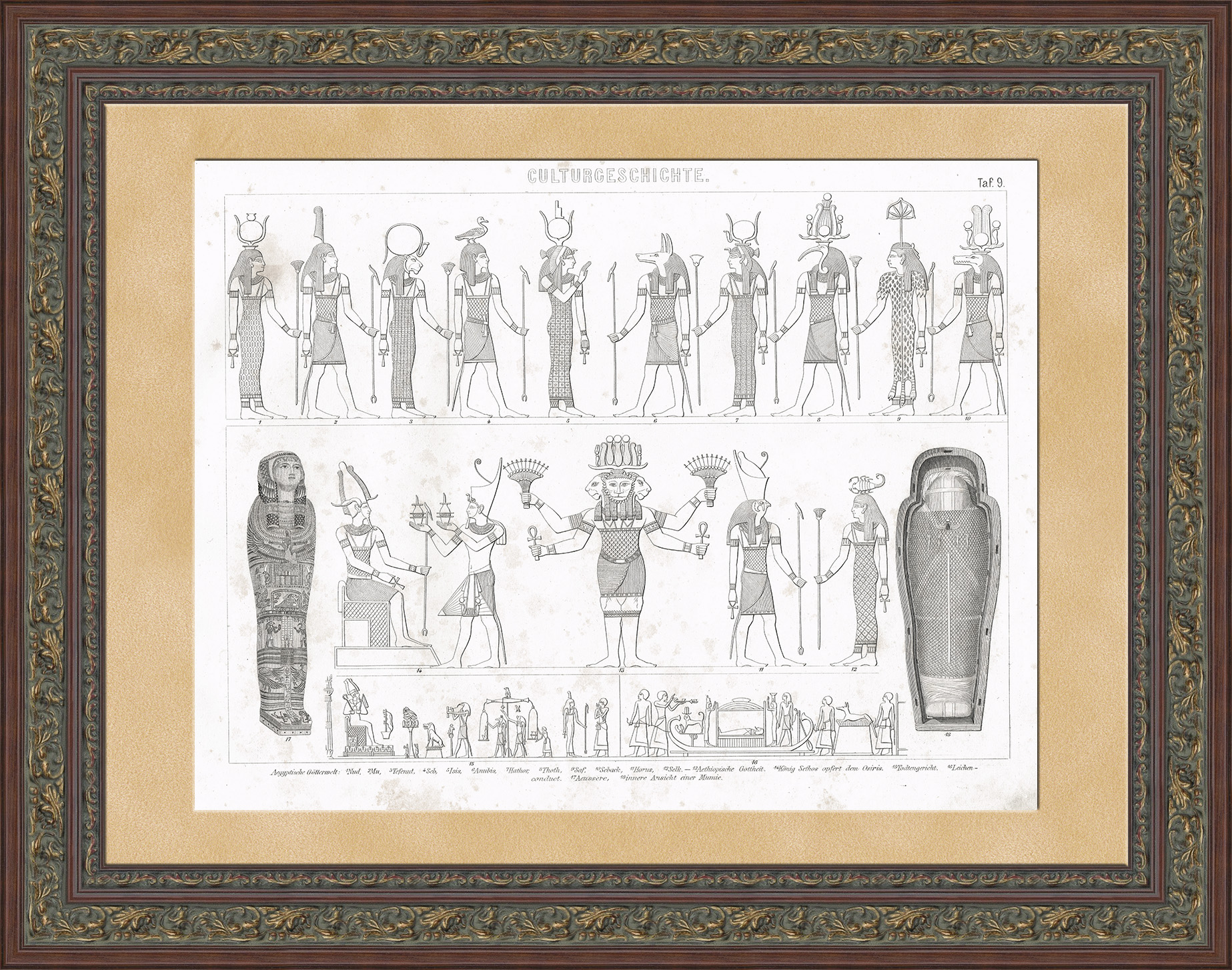 Пантеон божеств Древнего Египта. Старинная гравюра 19 века Пантеон божеств Древнего Египта. Старинная гравюра 19 века