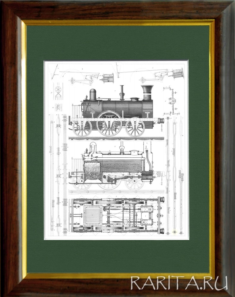 Устройство паровоза, принцип его работы на старинной гравюре 1851 года  купить в галерее Rarita в Москве