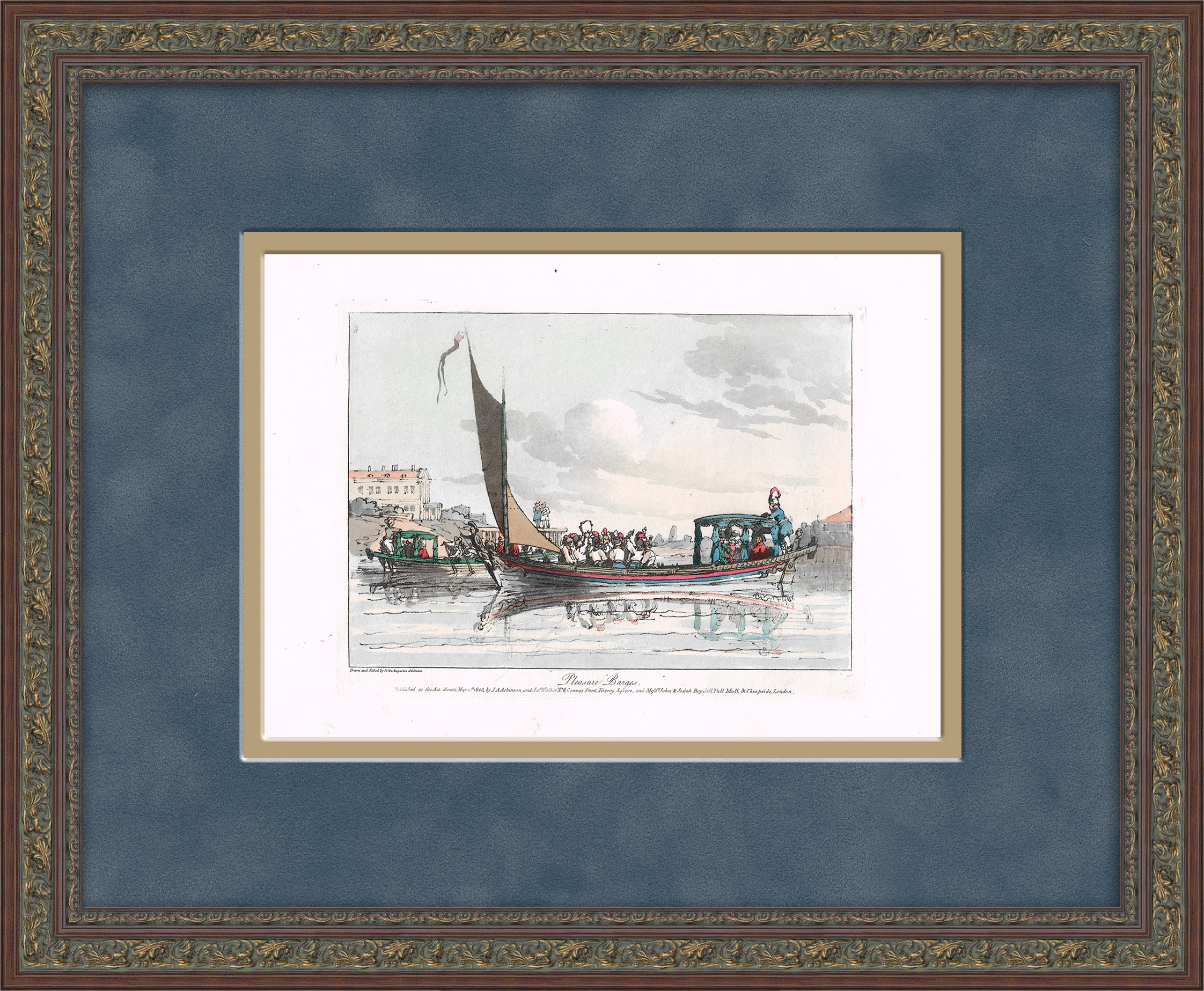 Русские забавы: прогулки на воде. Антикварная гравюра Русские забавы: прогулки на воде. Антикварная гравюра