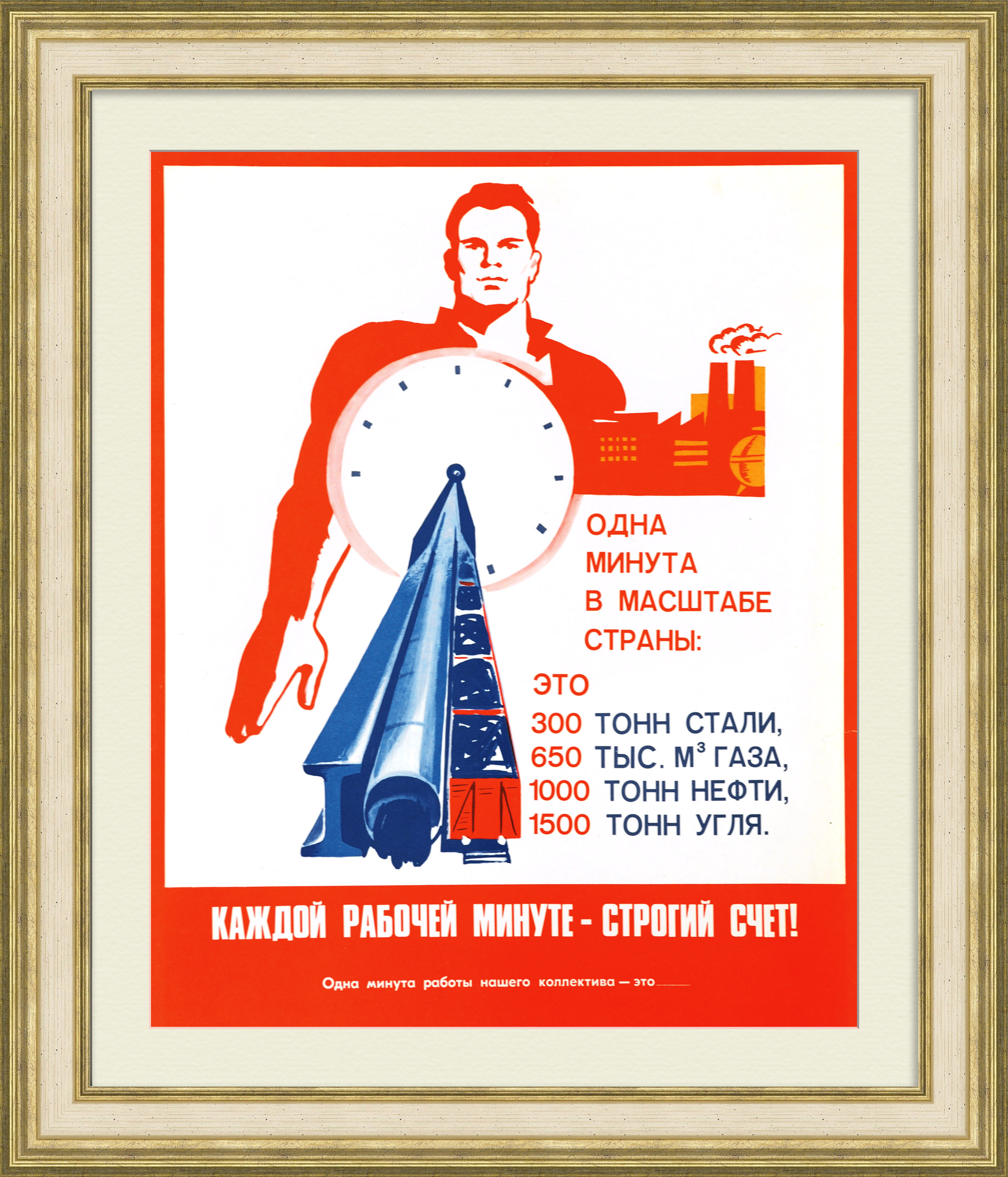 Каждой рабочей минуте - строгий счет! Советский, агитационный плакат Каждой рабочей минуте - строгий счет! Советский, агитационный плакат