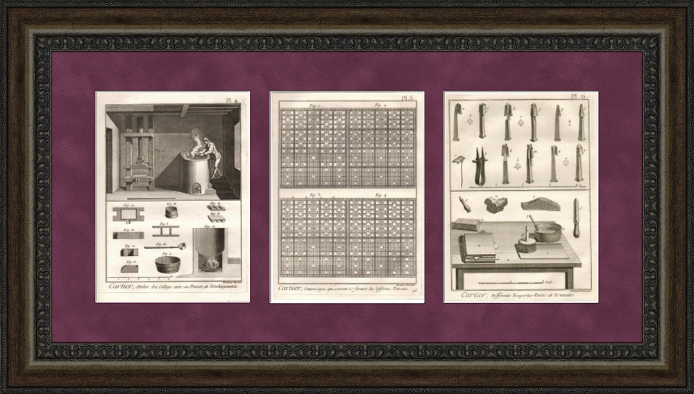 Изготовление игральных карт, старинные гравюры в раме, 18 в. Изготовление игральных карт, старинные гравюры в раме, 18 в.