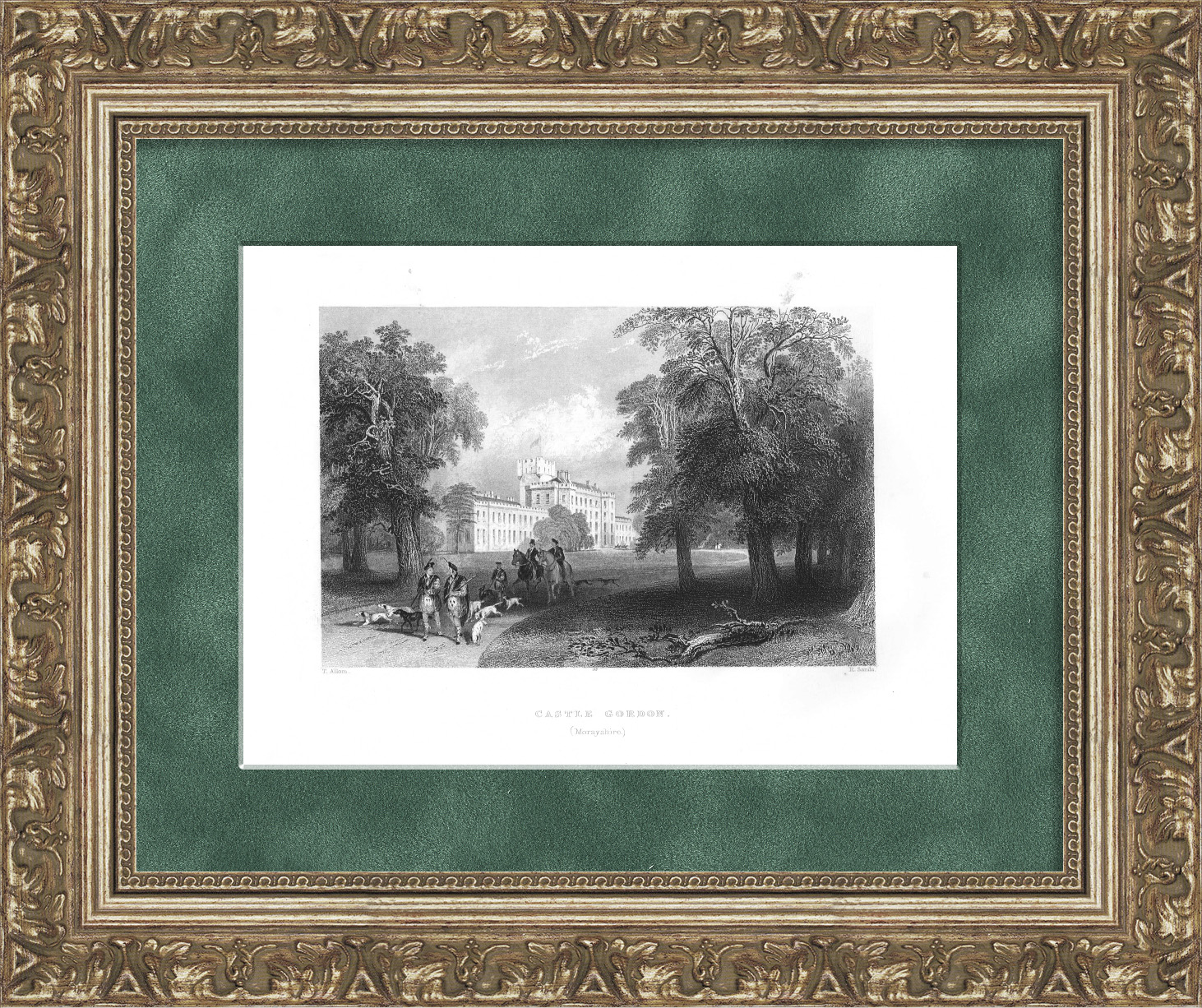 Замок Гордон в Шотландии. Антикварная гравюра Замок Гордон в Шотландии. Антикварная гравюра