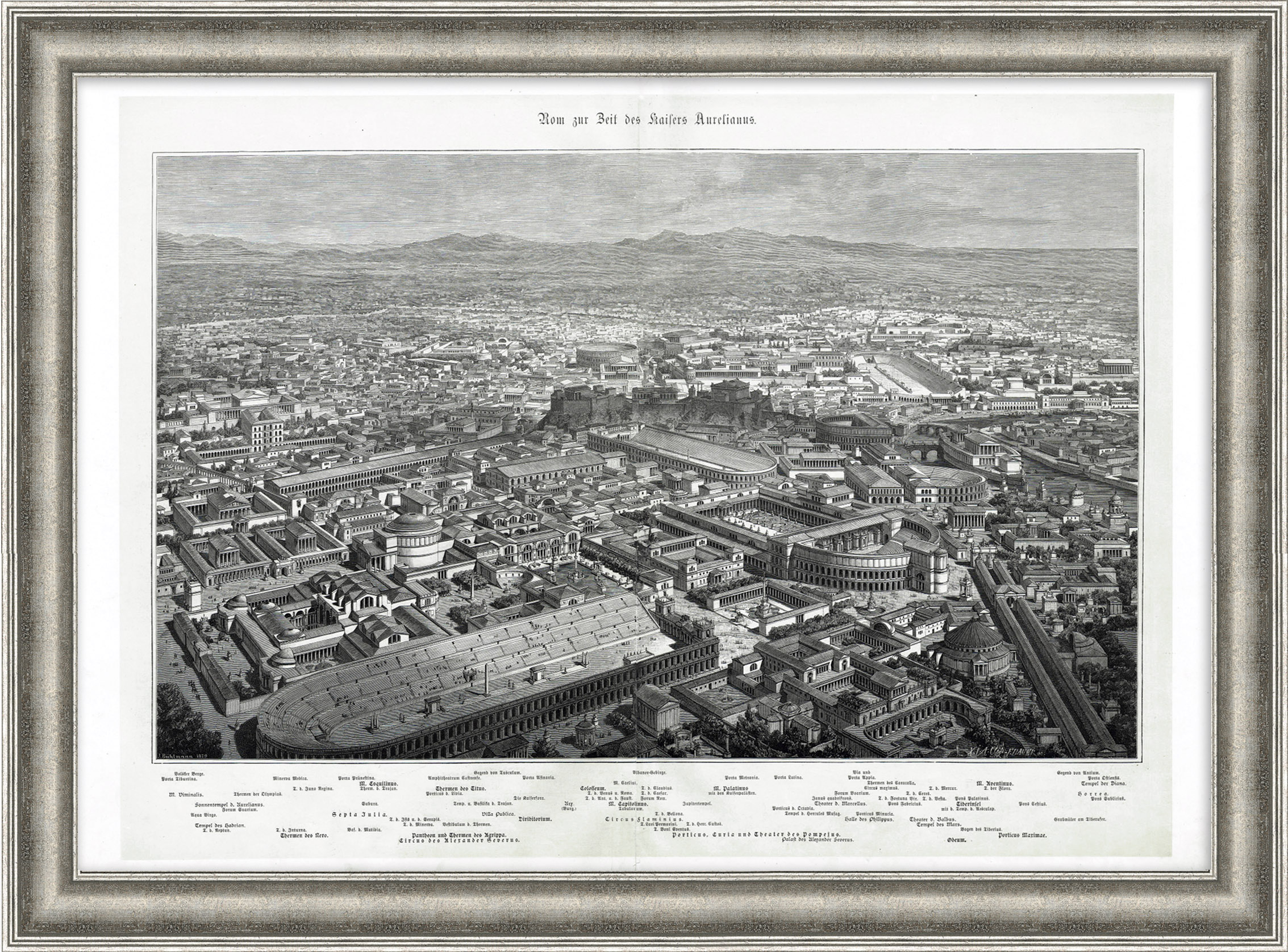 Древний Рим, панорама города. Старинная ксилография Древний Рим, панорама города. Старинная ксилография