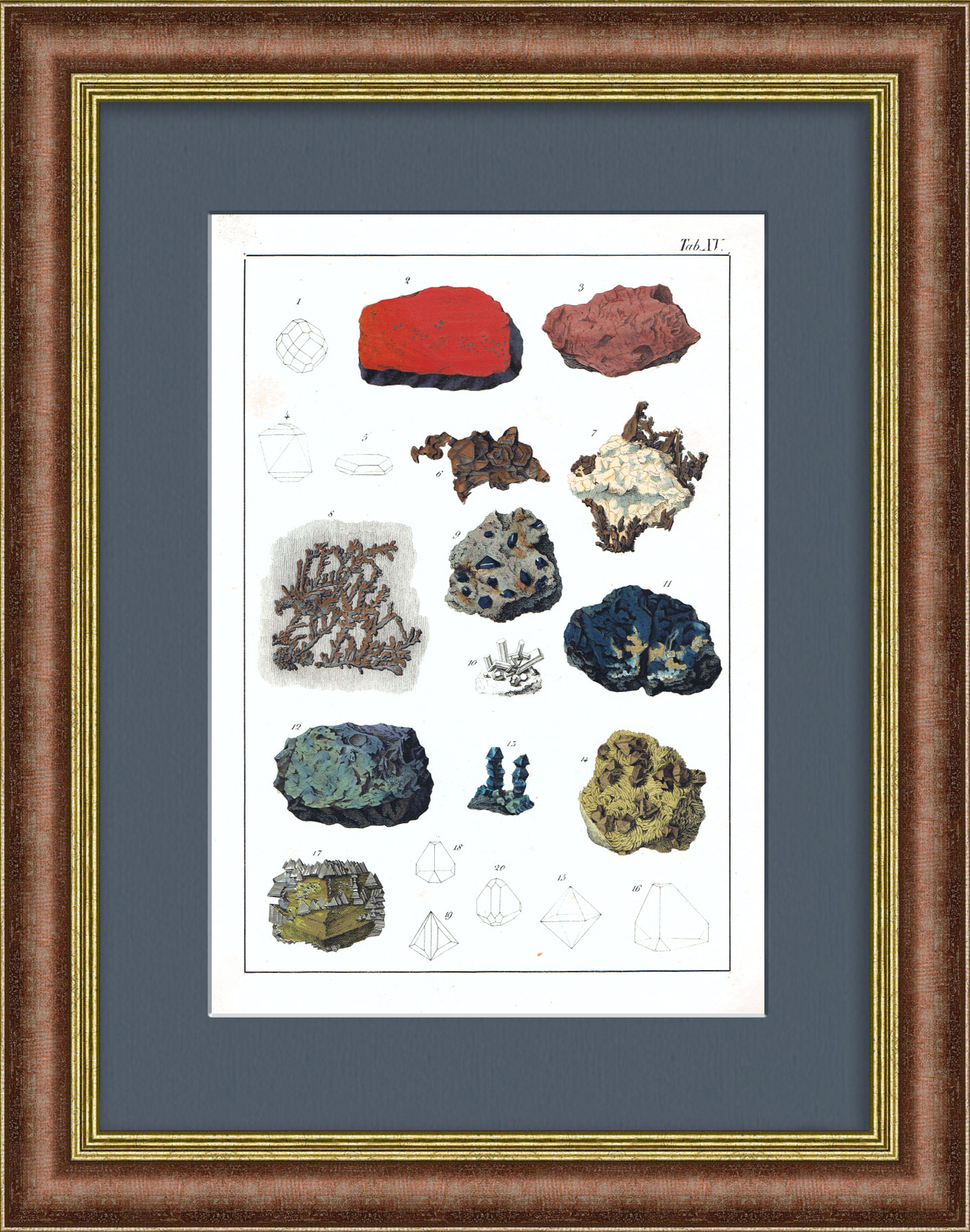 Медный колчедан, ртуть, киноварь и др. Гравюра с ручной раскраской Медный колчедан, ртуть, киноварь и др. Гравюра с ручной раскраской