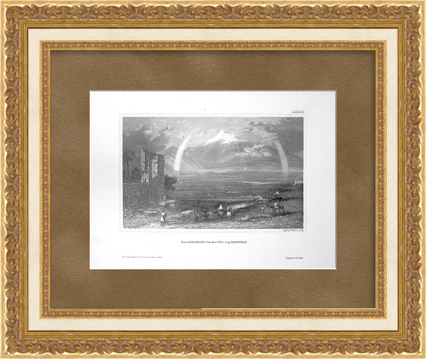 Вид на гору Арарат близ Еревана, Армения. Старинная гравюра Вид на гору Арарат близ Еревана, Армения. Старинная гравюра