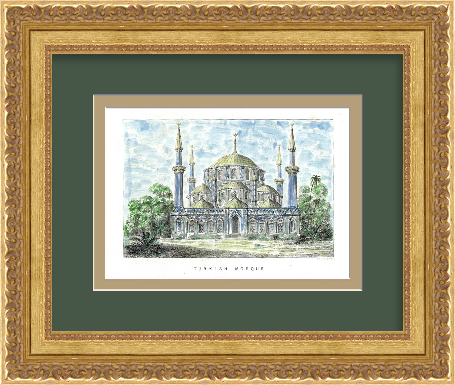 Мечеть в Турции. Старинная гравюра 19 века Мечеть в Турции. Старинная гравюра 19 века