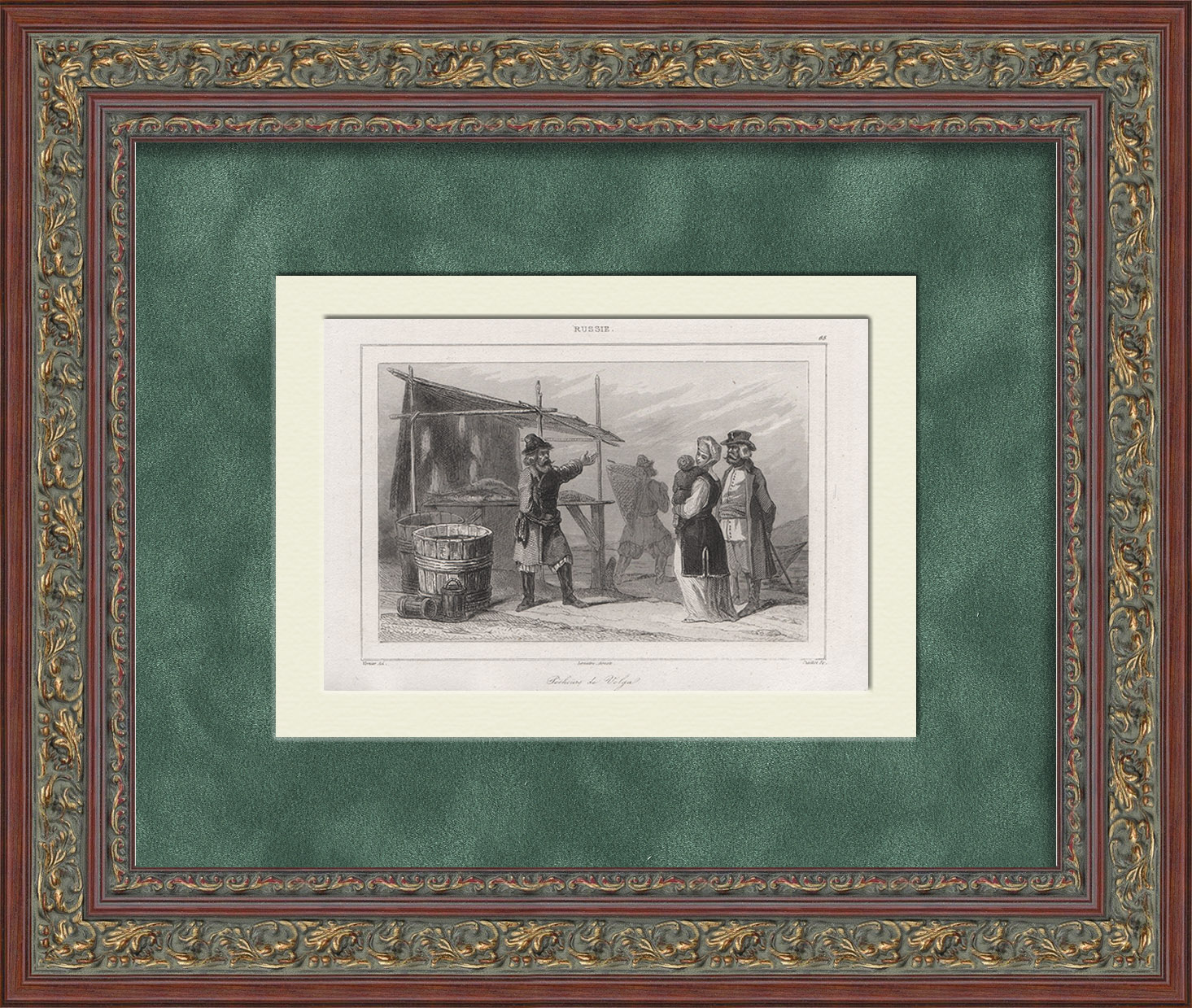 Рыбаки на Волге. Старинная гравюра 19 века Рыбаки на Волге. Старинная гравюра 19 века