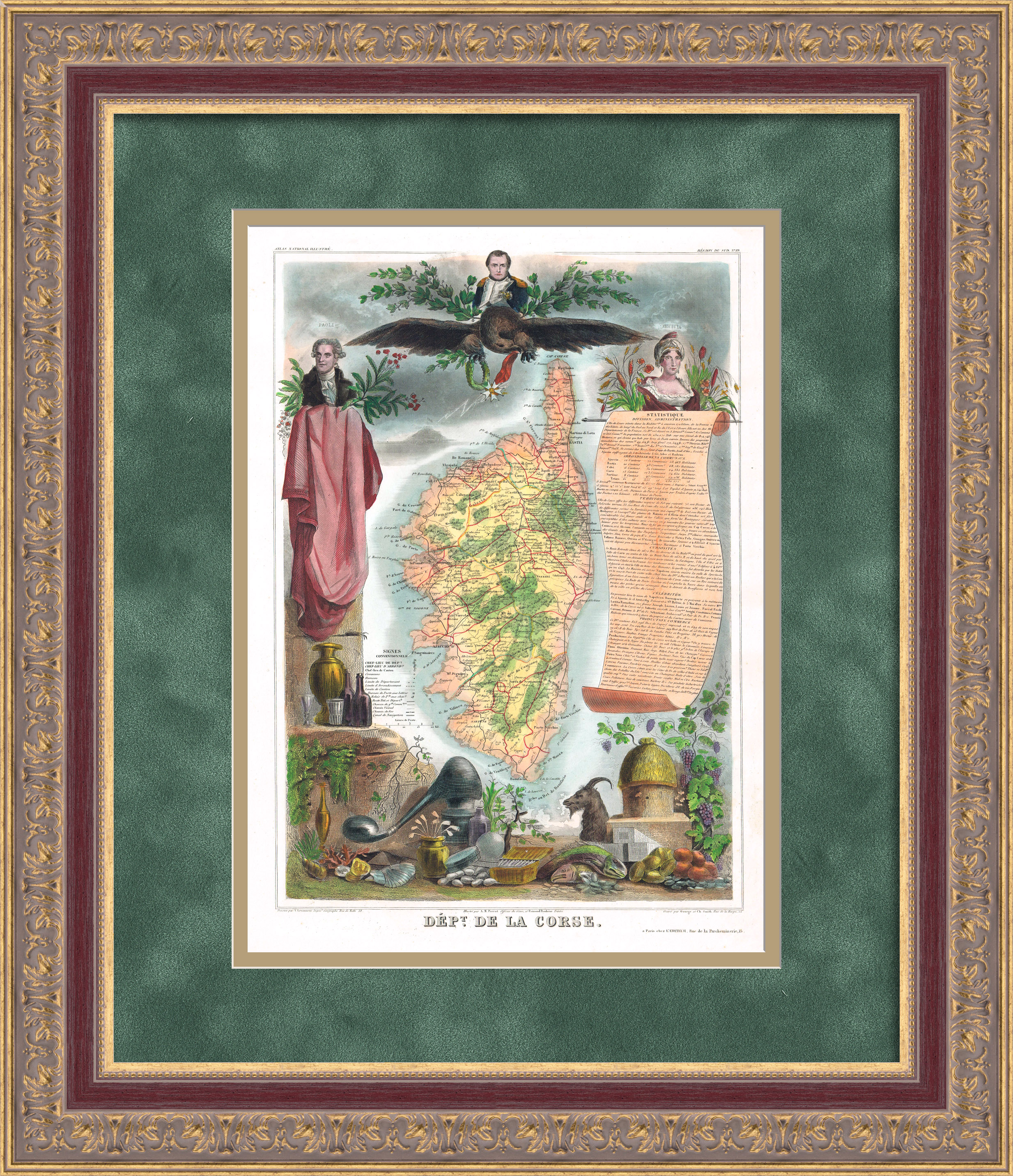 Остров Корсика, Франция. Уникальная, старинная карта 19 века Остров Корсика, Франция. Уникальная, старинная карта 19 века