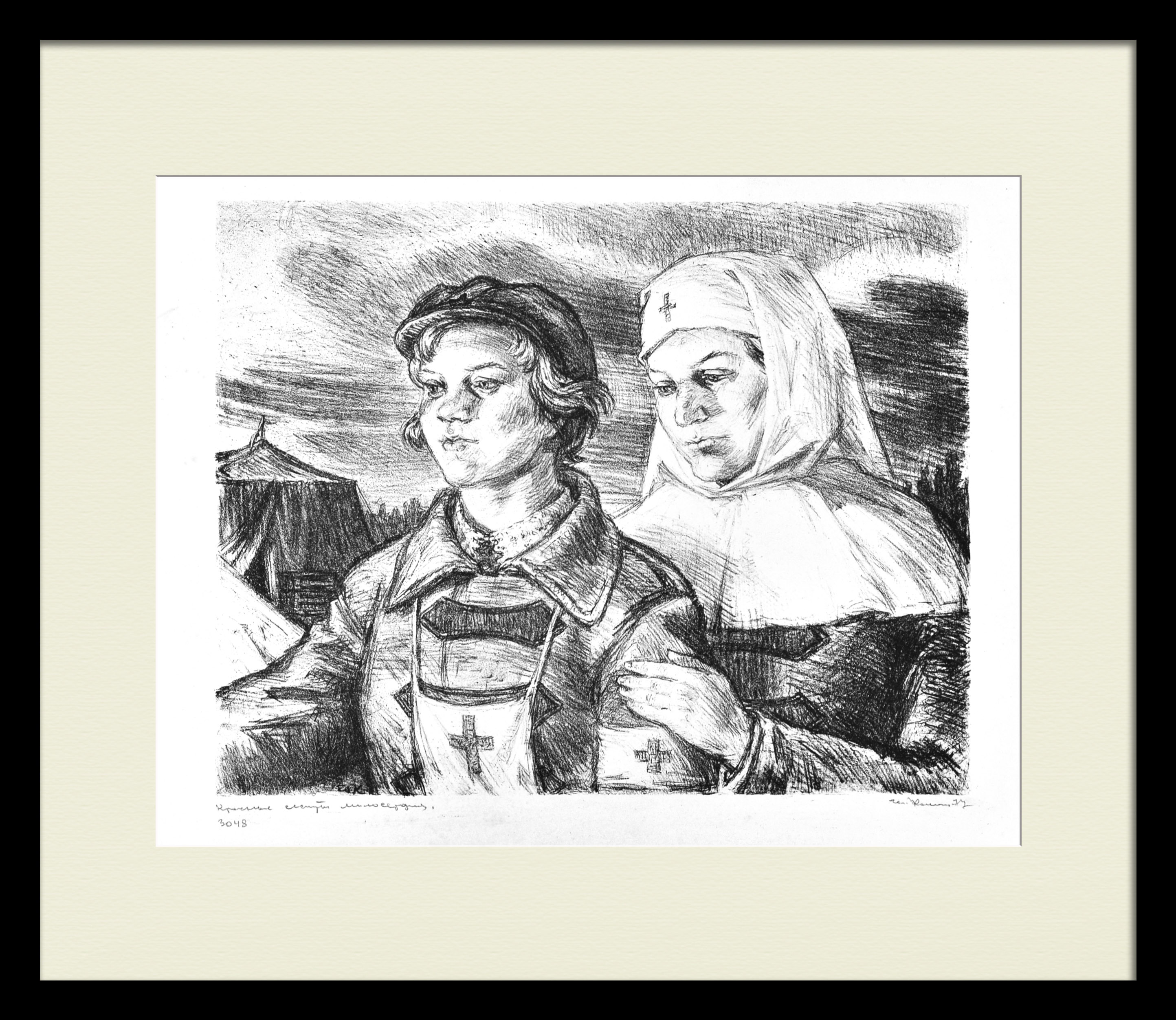 Красные сестры милосердия. Винтажная, авторская литография