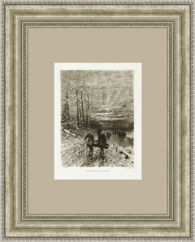 Возвращение с зимней рыбалки. Оригинальный офорт по картине Мунтле Возвращение с зимней рыбалки. Оригинальный офорт по картине Мунтле