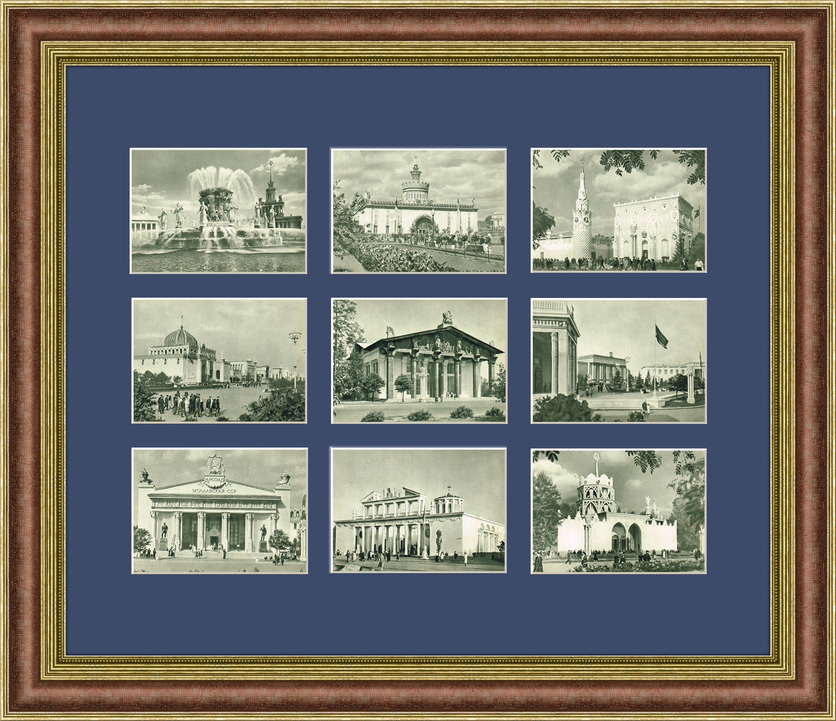 Всесоюзная Сельскохозяйственная выставка в 1955 г.: Павильоны и фонтаны, панно в раме Всесоюзная Сельскохозяйственная выставка в 1955 г.: Павильоны и фонтаны, панно в раме