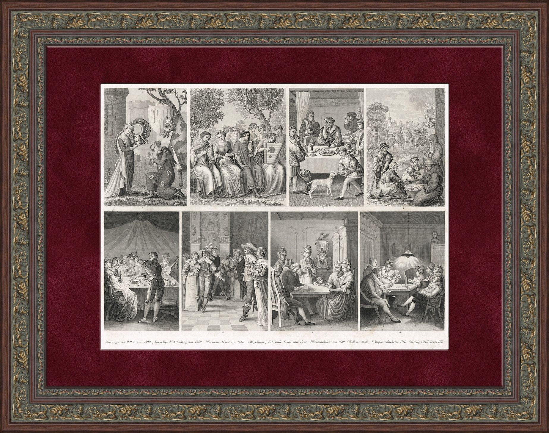 Быт и развлечения Западной Европы в 14-19 веках. Антикварная гравюра Быт и развлечения Западной Европы в 14-19 веках. Антикварная гравюра