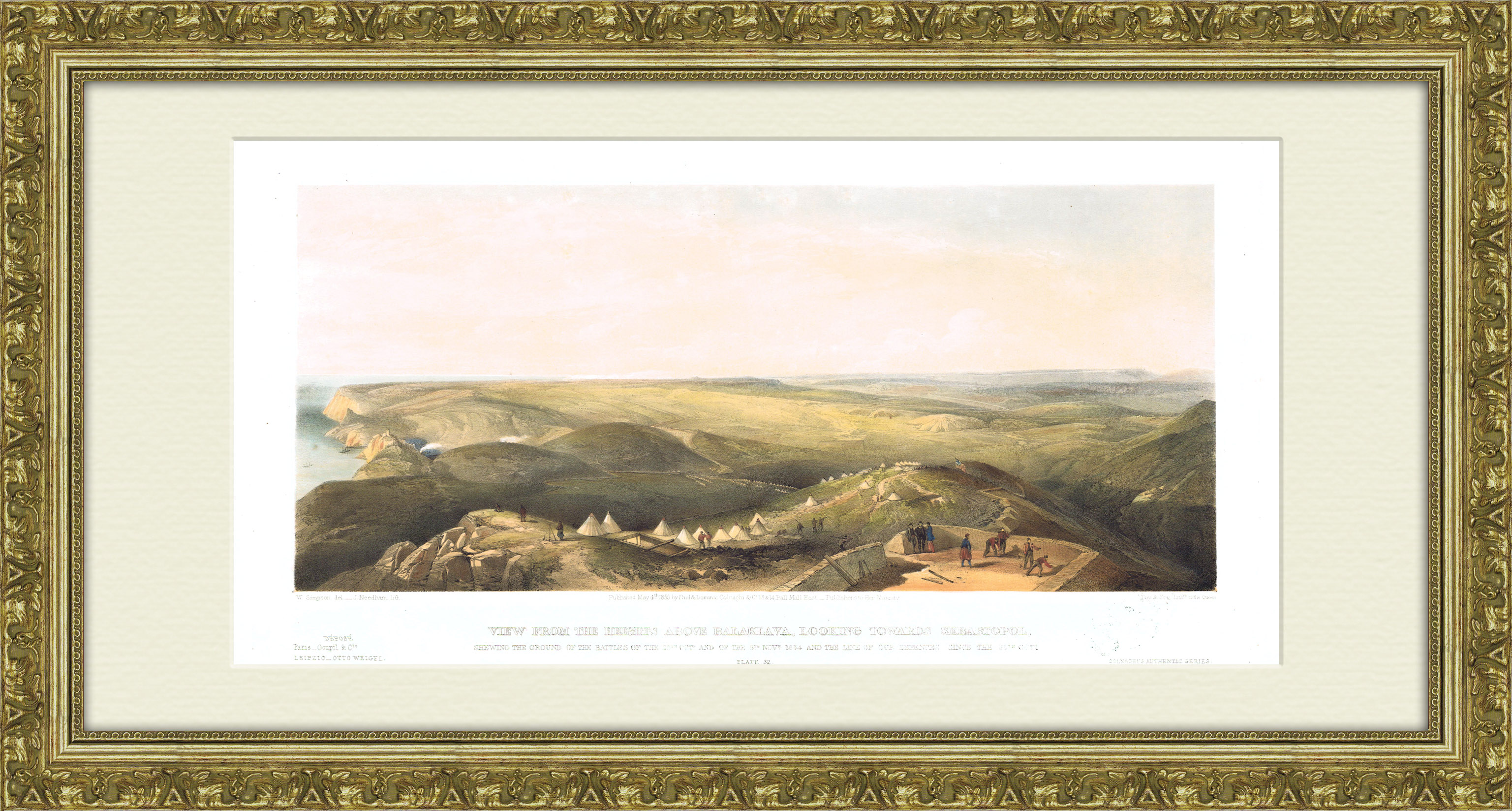 Вид сверху на Балаклаву и Севастополь, Крымская война. Большая цветная литография Вид сверху на Балаклаву и Севастополь, Крымская война. Большая цветная литография