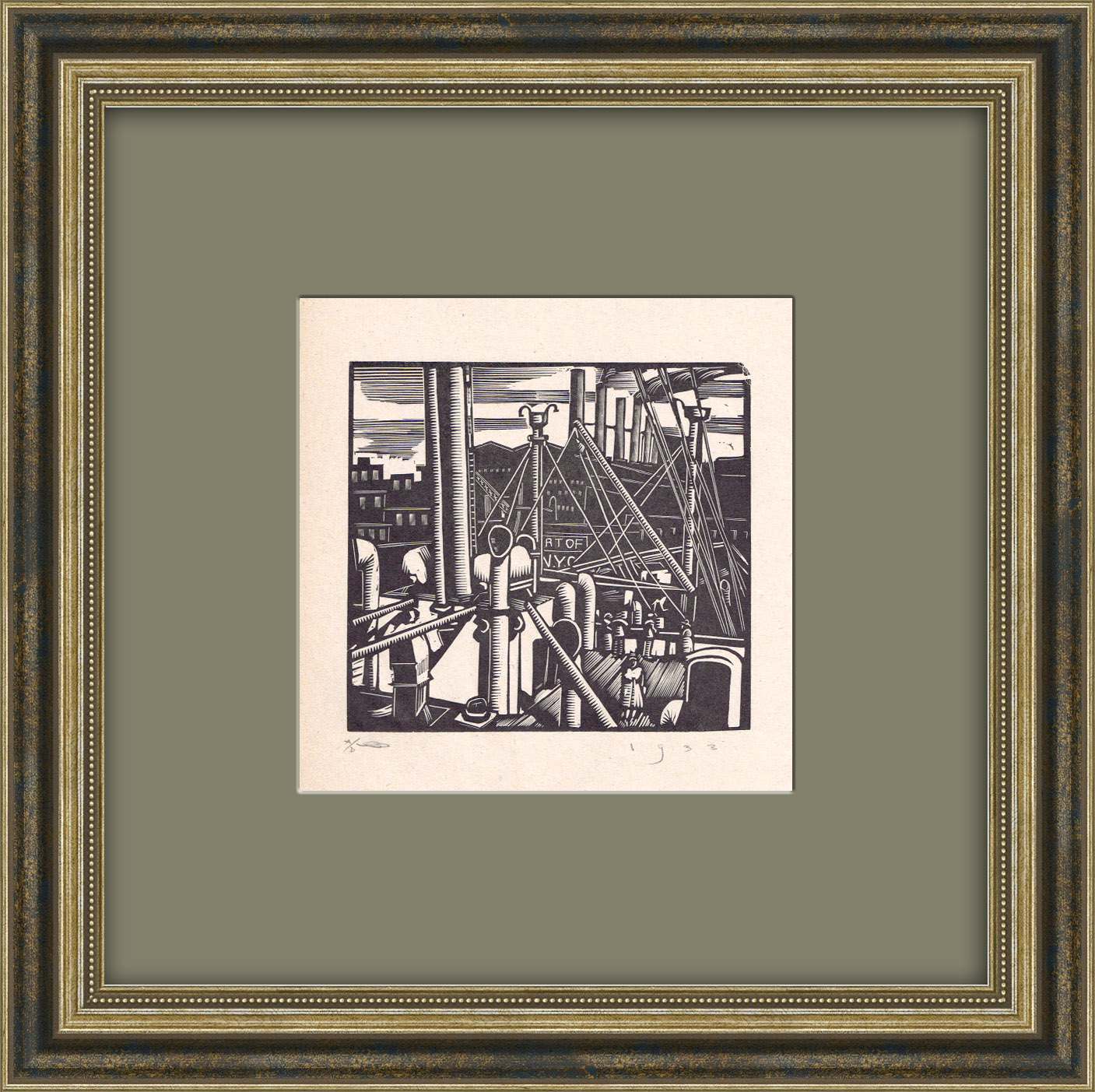 Индустриальный городской пейзаж, авторская гравюра на дереве Эрика Гилла Индустриальный городской пейзаж, авторская гравюра на дереве Эрика Гилла